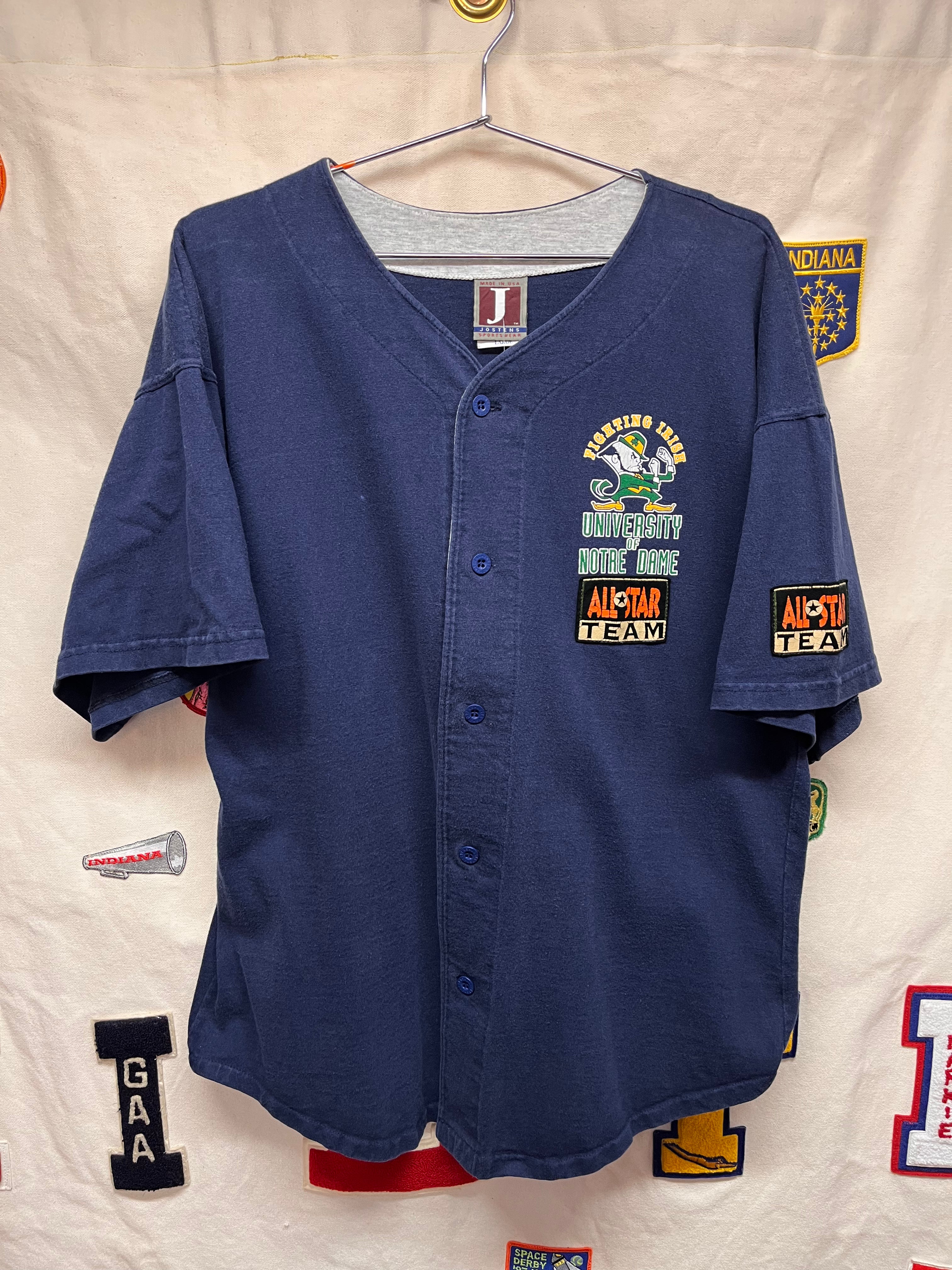 Vintage University of Notre Dame Navy Jostens All Star Team Cotton Baseball Jersey: Large