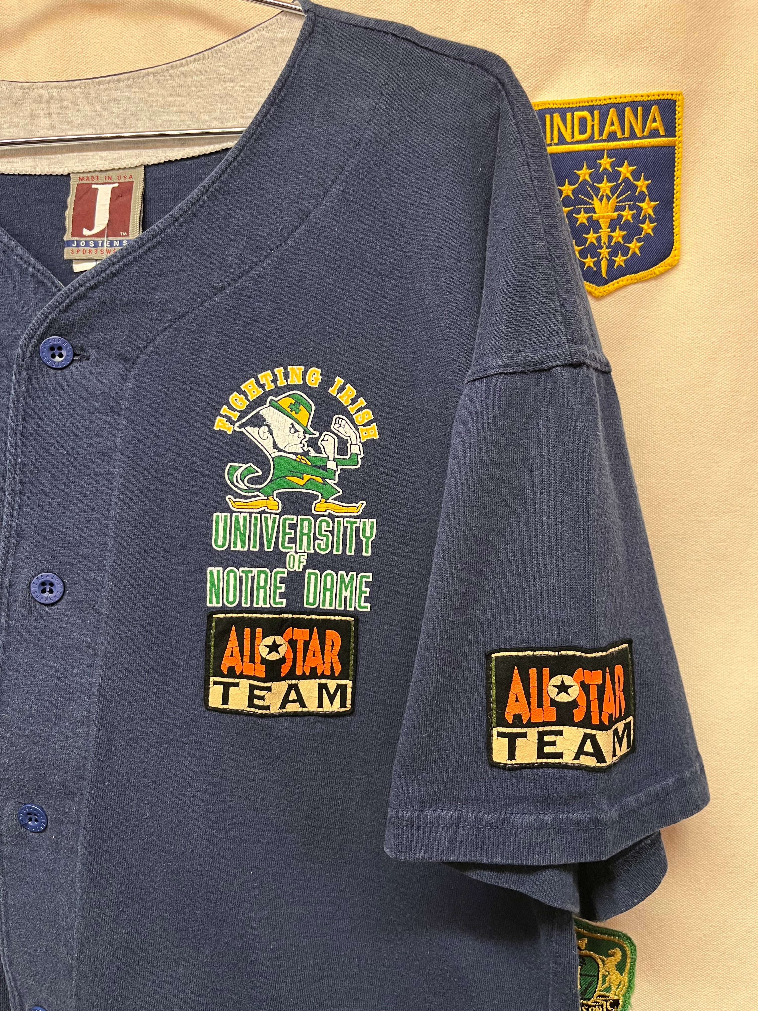 Vintage University of Notre Dame Navy Jostens All Star Team Cotton Baseball Jersey: Large