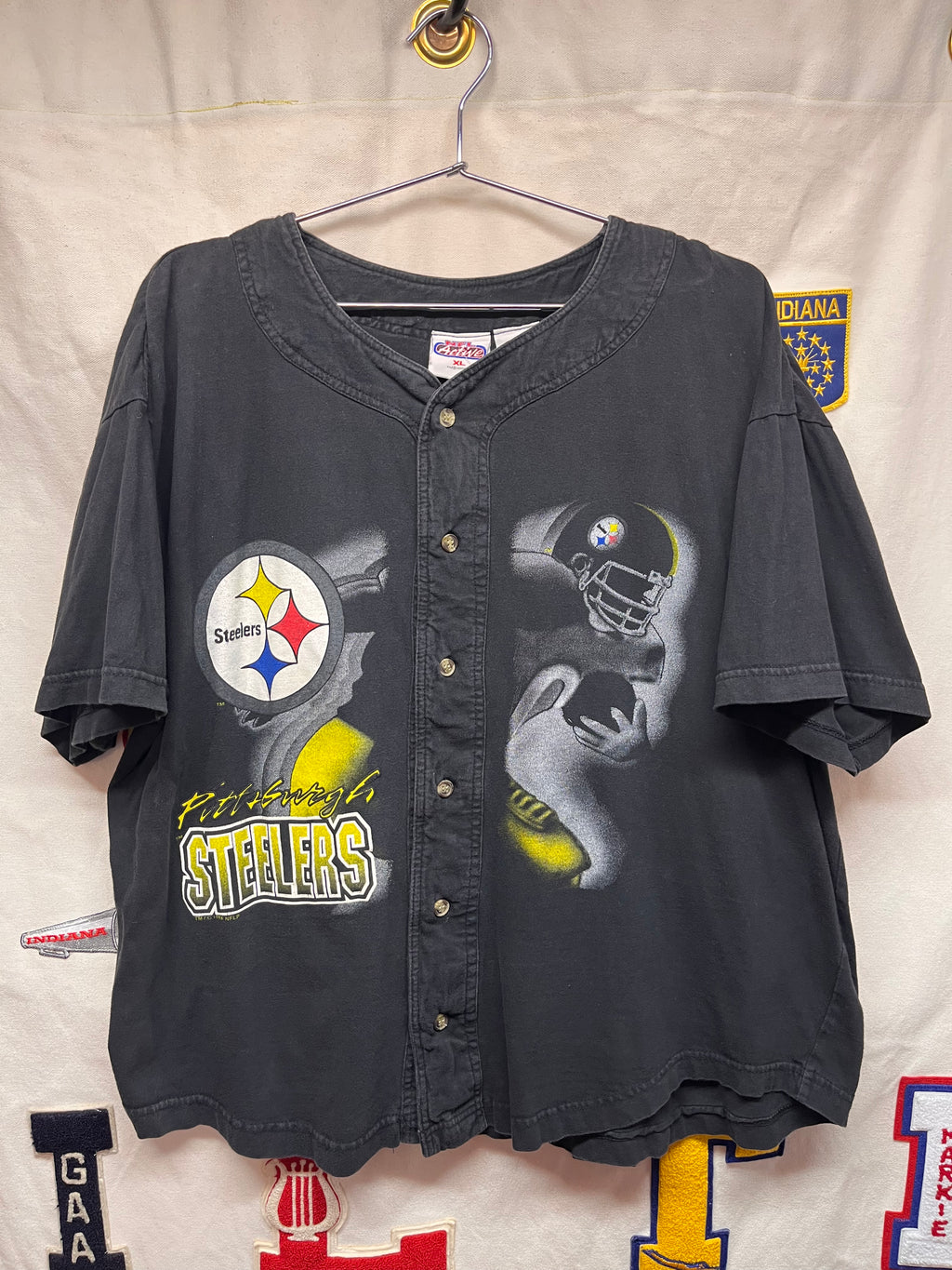 Vintage Pittsburgh Steelers NFL Active 1998 Black Cotton Baseball Jersey: XL