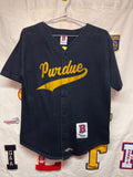 Vintage Purdue University Boilermakers Black Cotton BOA Baseball Jersey: Medium