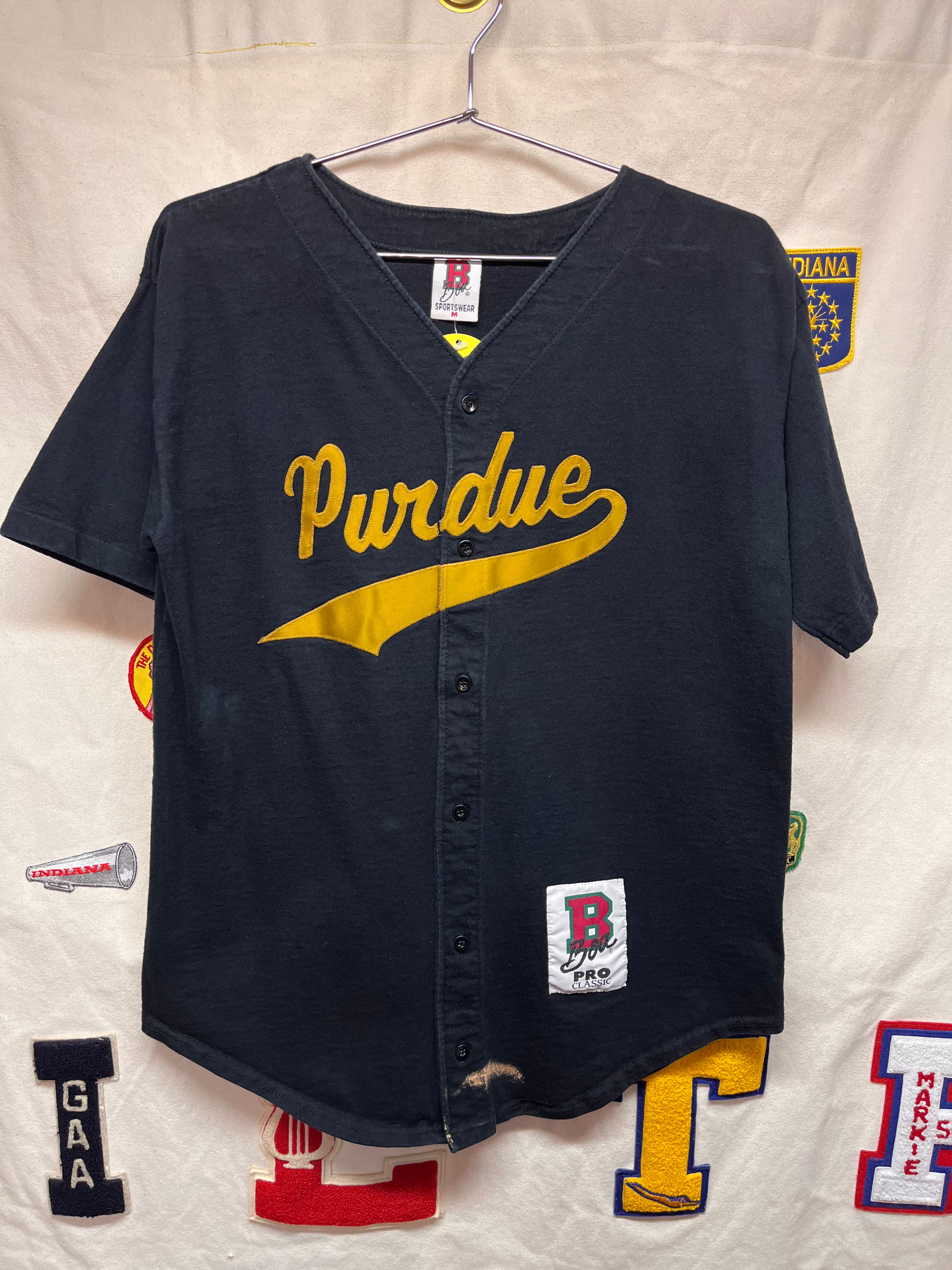Vintage Purdue University Boilermakers Black Cotton BOA Baseball Jersey: Medium
