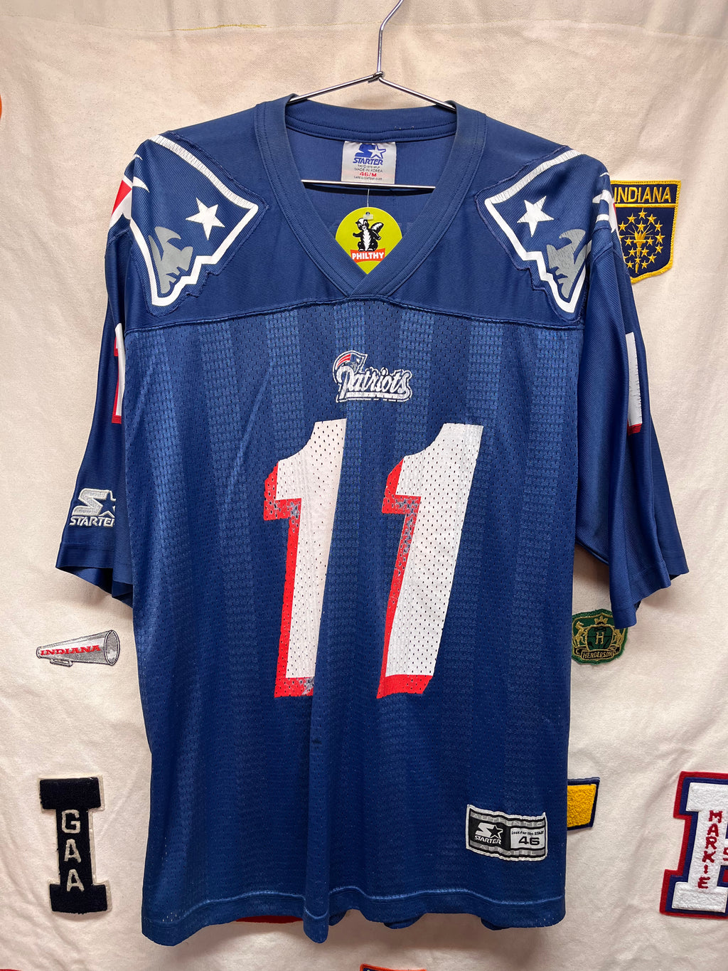 Vintage New England Patriots Drew Bledsoe 11 Stripe Starter NFL Football Jersey: Large
