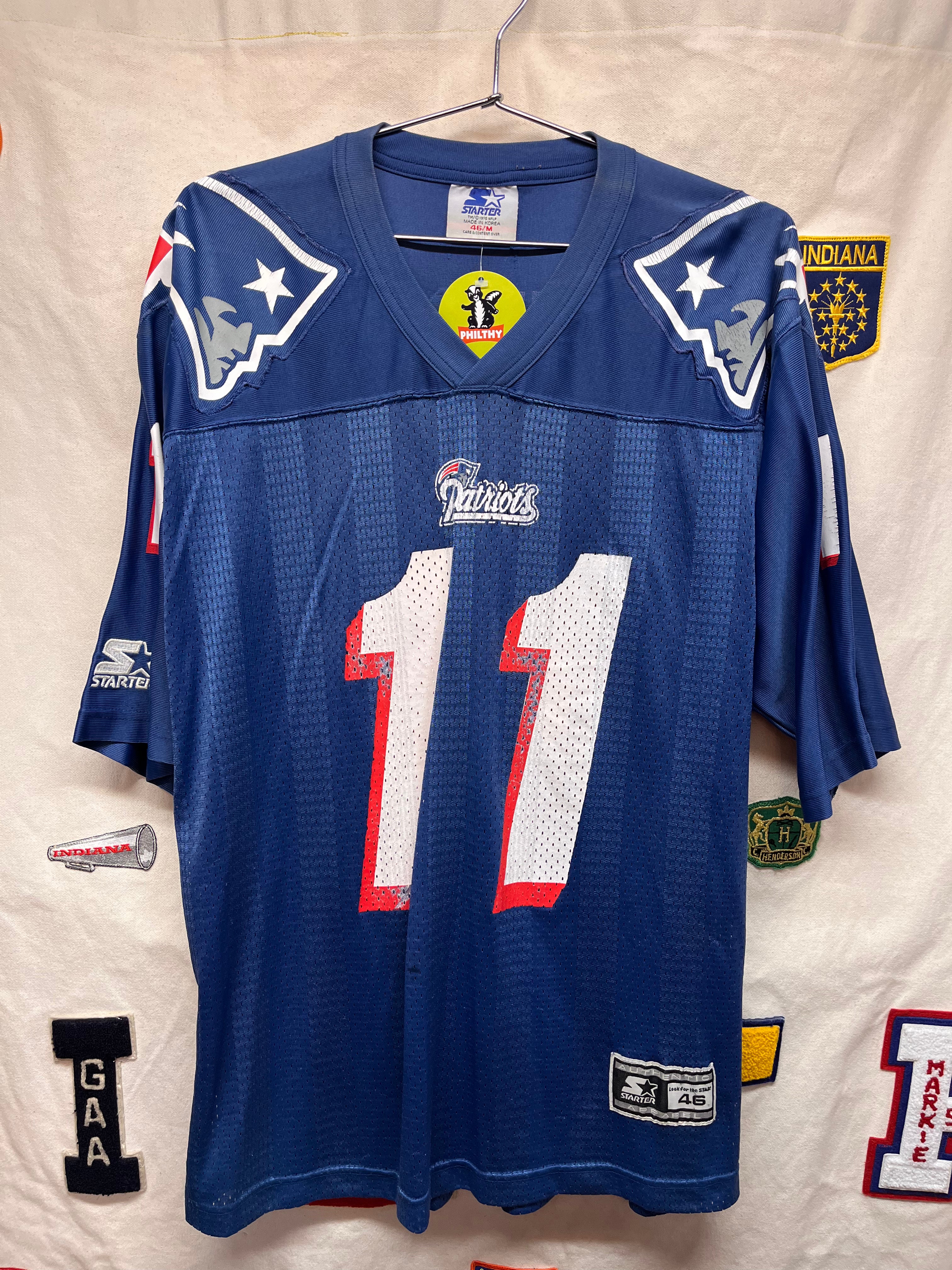 Vintage New England Patriots Drew Bledsoe 11 Stripe Starter NFL Football Jersey: Large