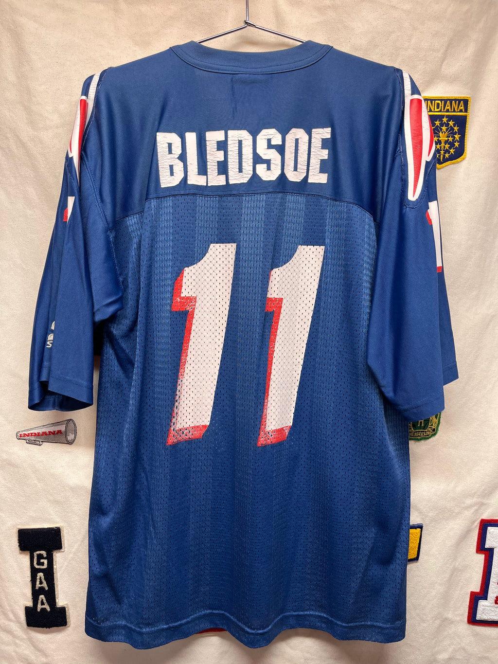 Vintage New England Patriots Drew Bledsoe 11 Stripe Starter NFL Football Jersey: Large