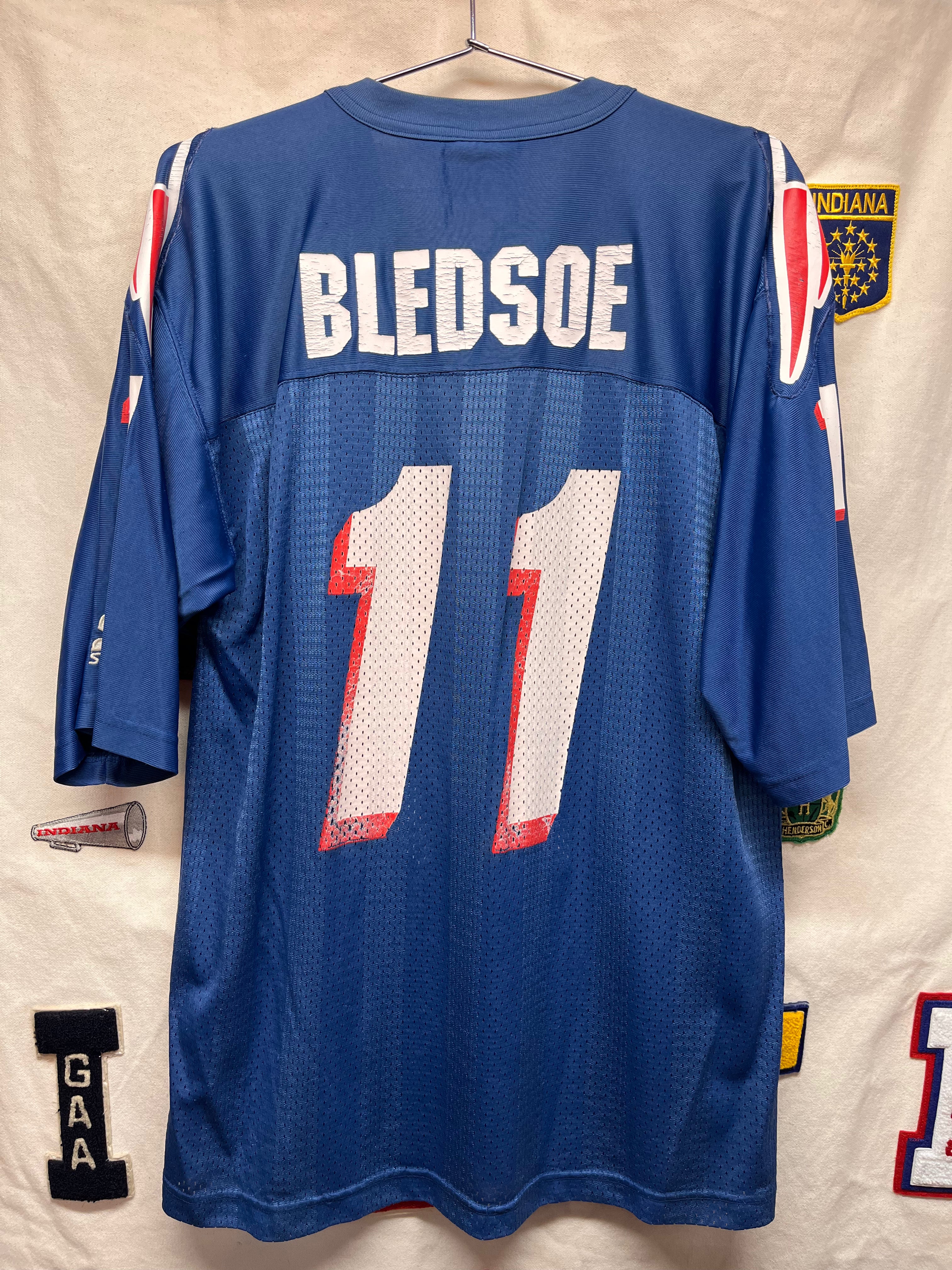 Vintage New England Patriots Drew Bledsoe 11 Stripe Starter NFL Football Jersey: Large