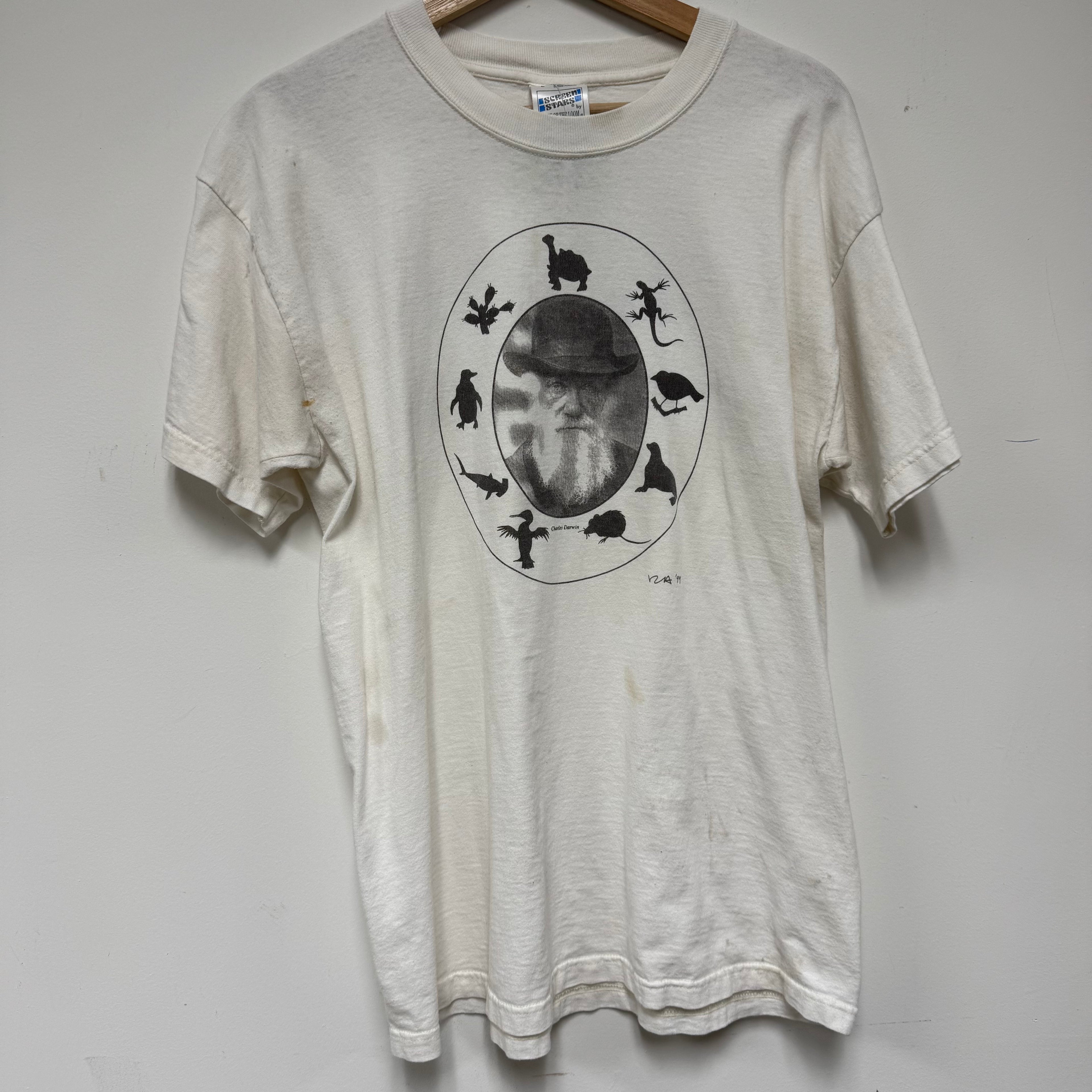 Vintage Charles Darwin Evolution T-Shirt: L