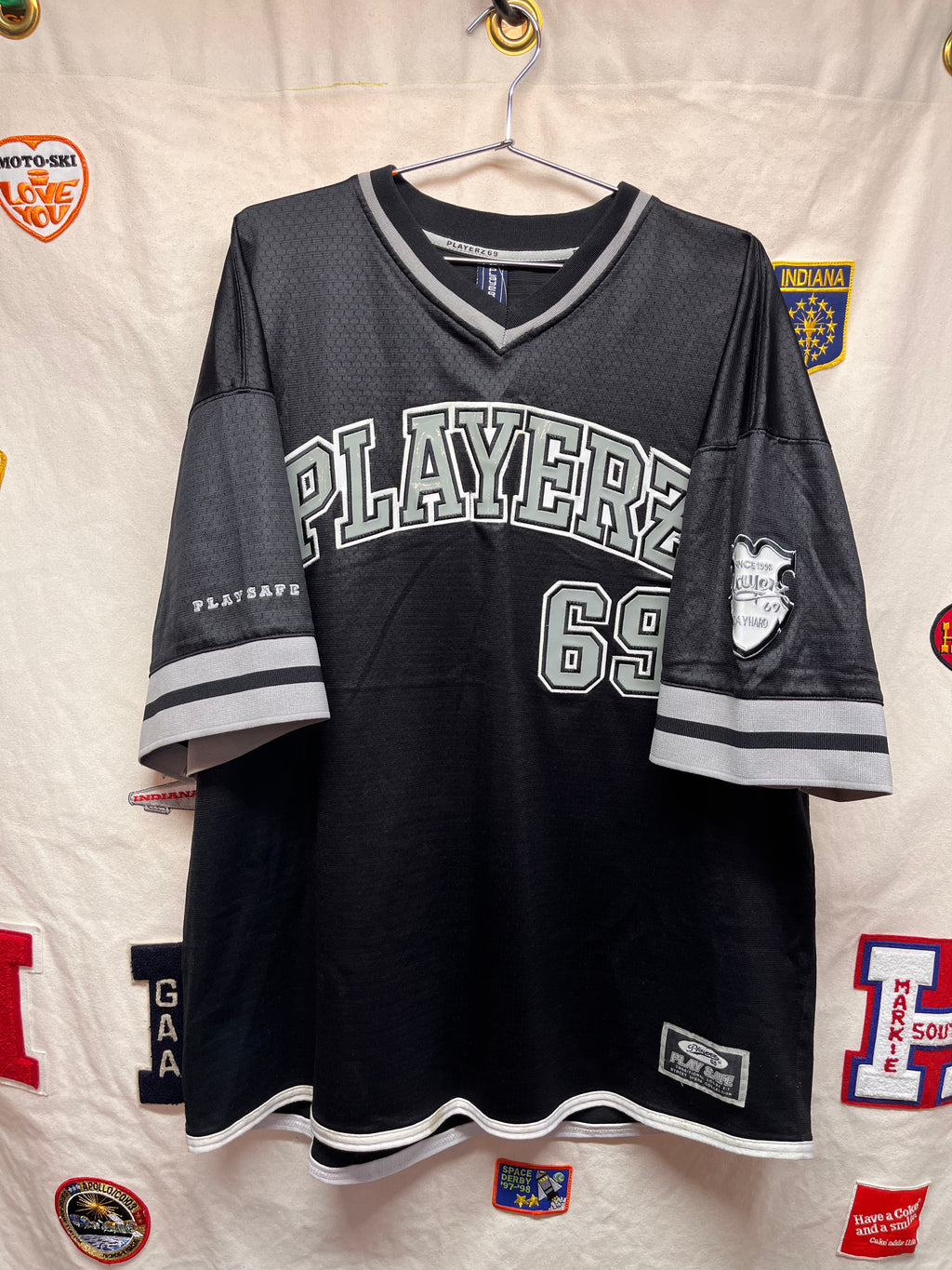 Vintage Playerz 69 Black Mesh Y2K Football Jersey: XXL