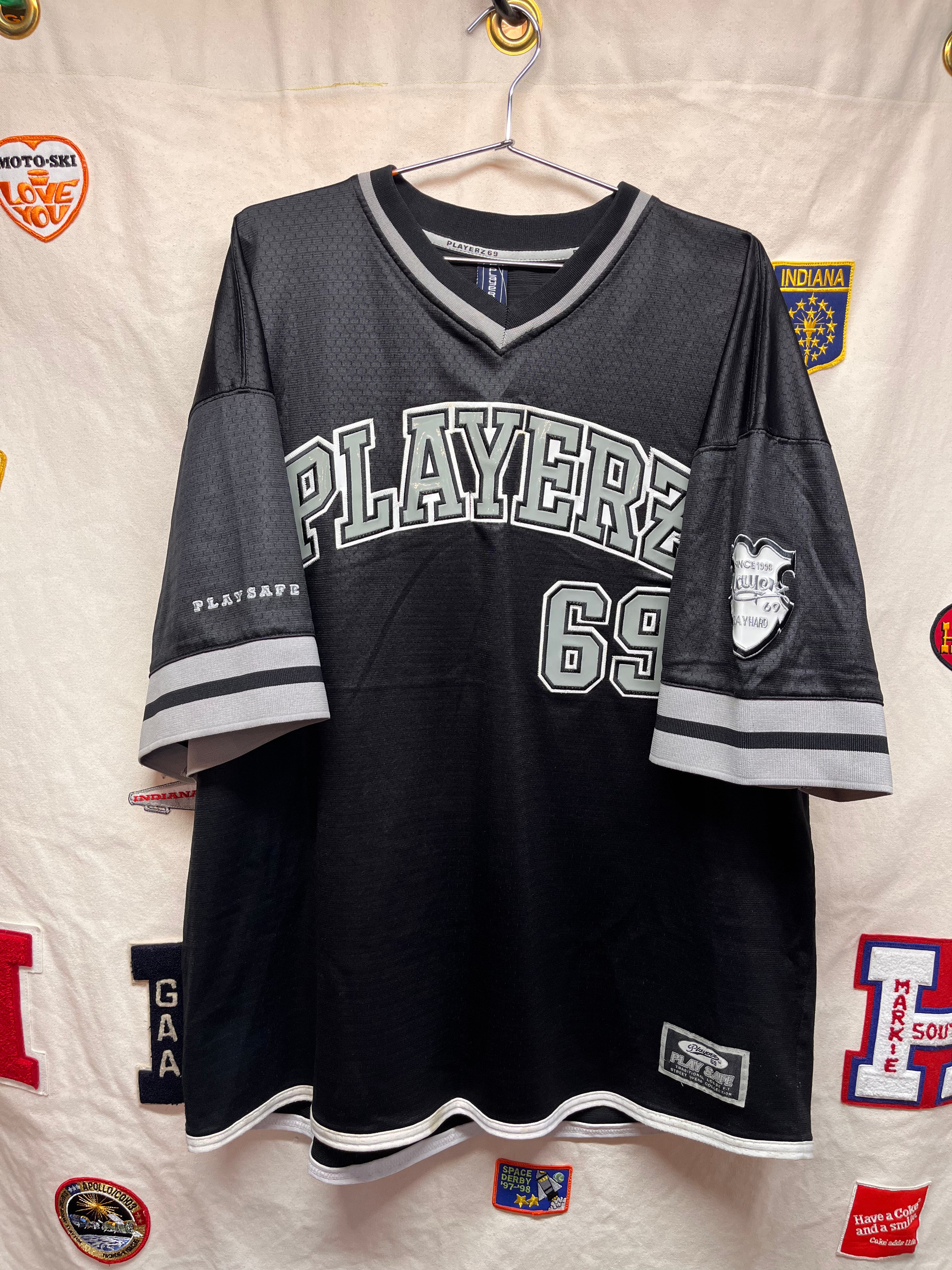 Vintage Playerz 69 Black Mesh Y2K Football Jersey: XXL