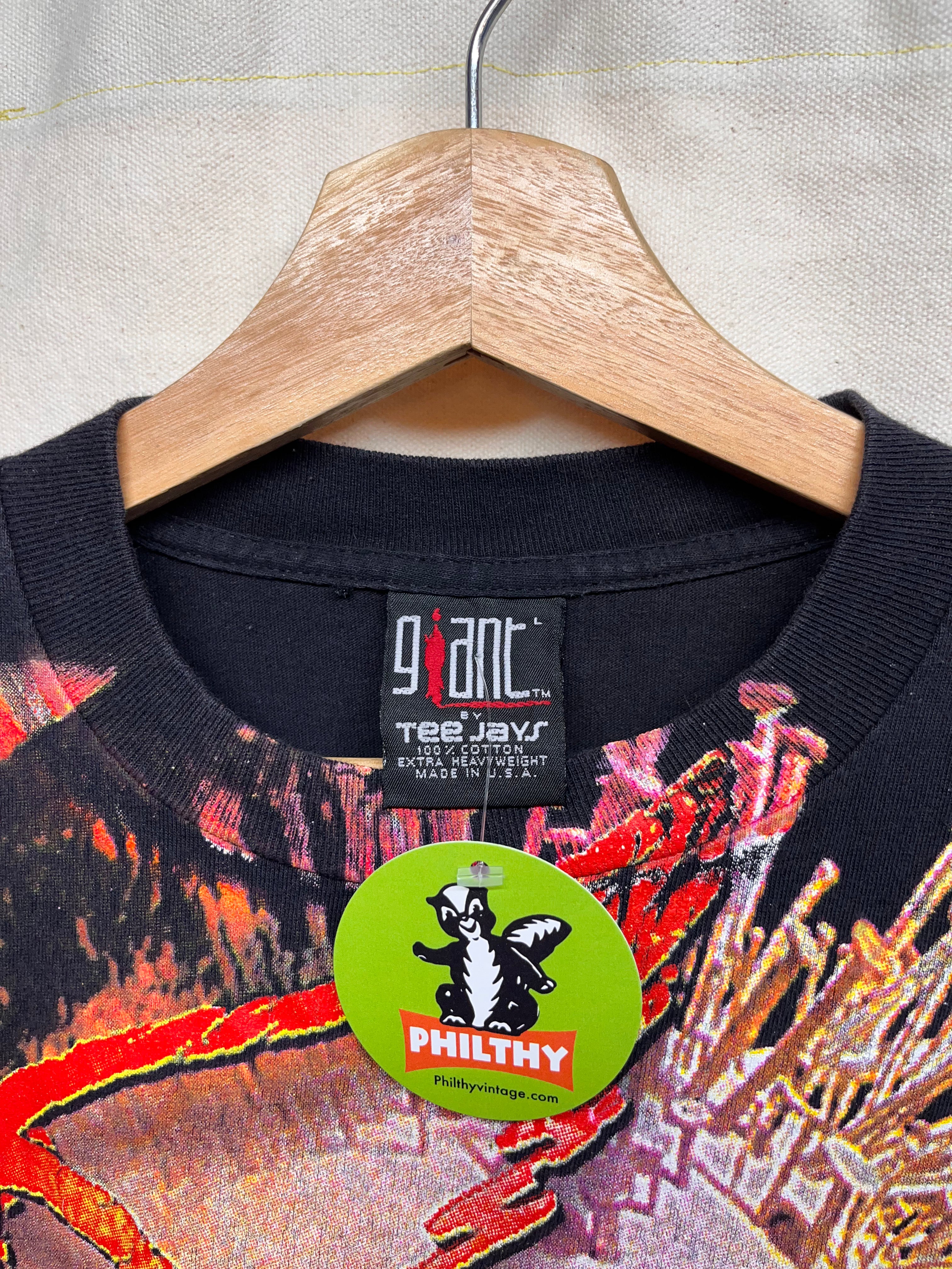 Vintage Aerosmith Get A Grip 1994 All Over Print Giant Black Band T-Shirt: Large