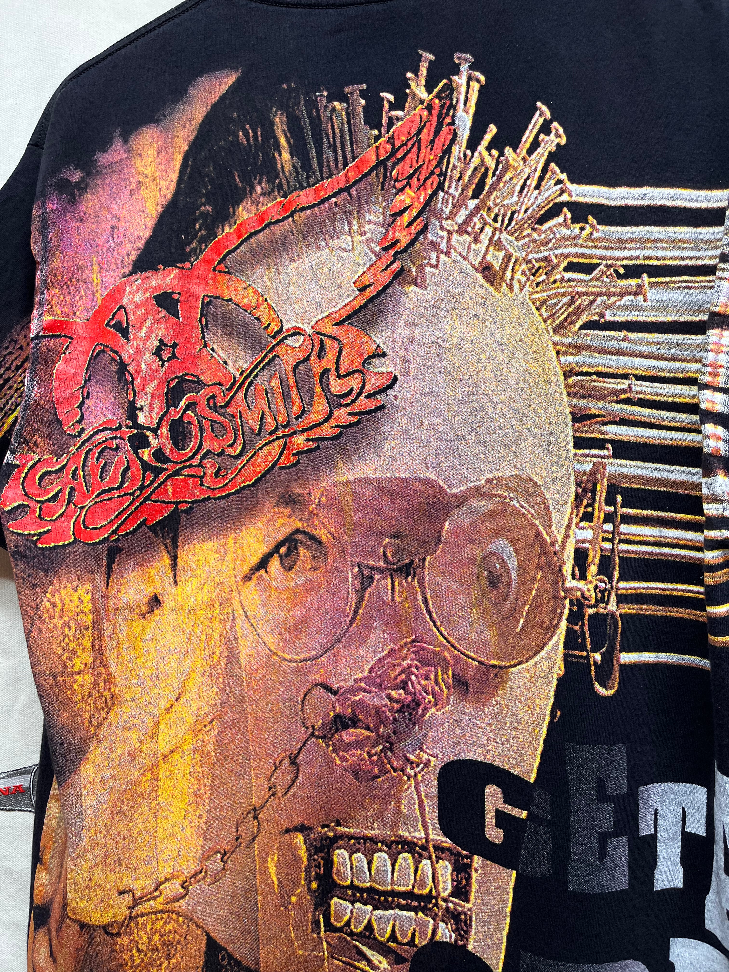 Vintage Aerosmith Get A Grip 1994 All Over Print Giant Black Band T-Shirt: Large