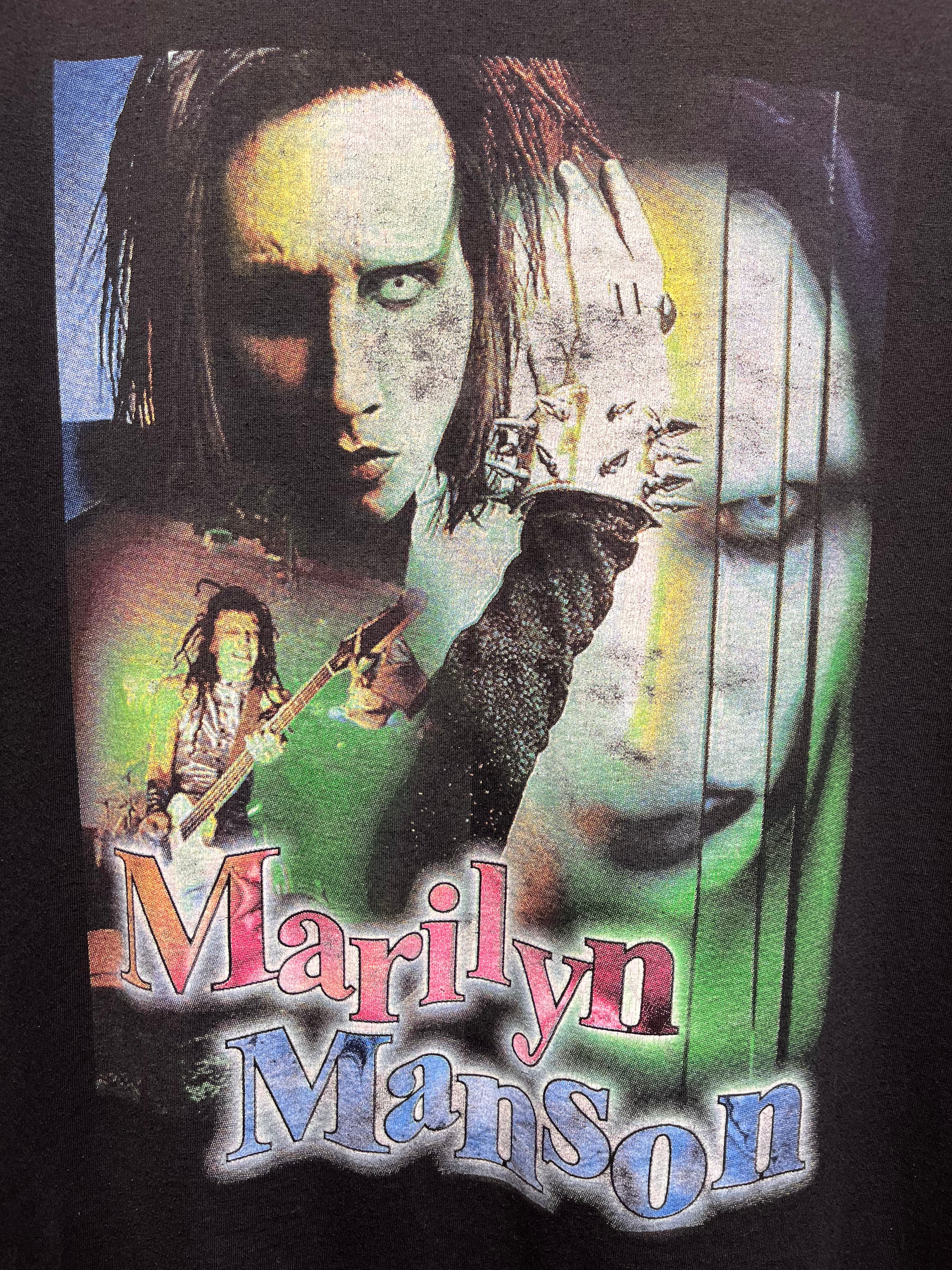 Vintage Marilyn Manson Bootleg Concert Tour 90's Rap Band Black T-Shirt: XL
