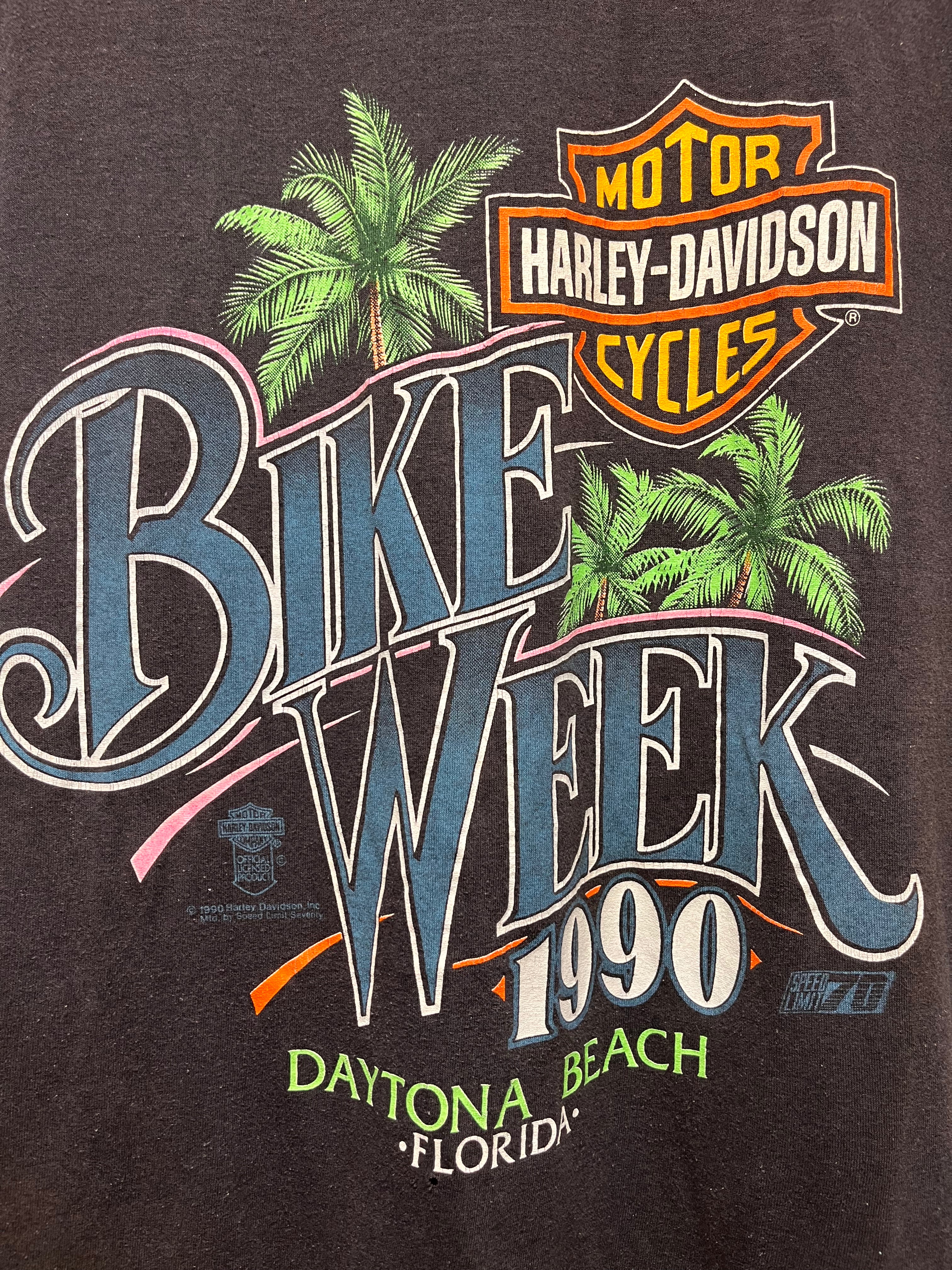 Vintage Harley Davidson Daytona Beach Bike Week 1990 BlackCut Off T-Shirt: XL