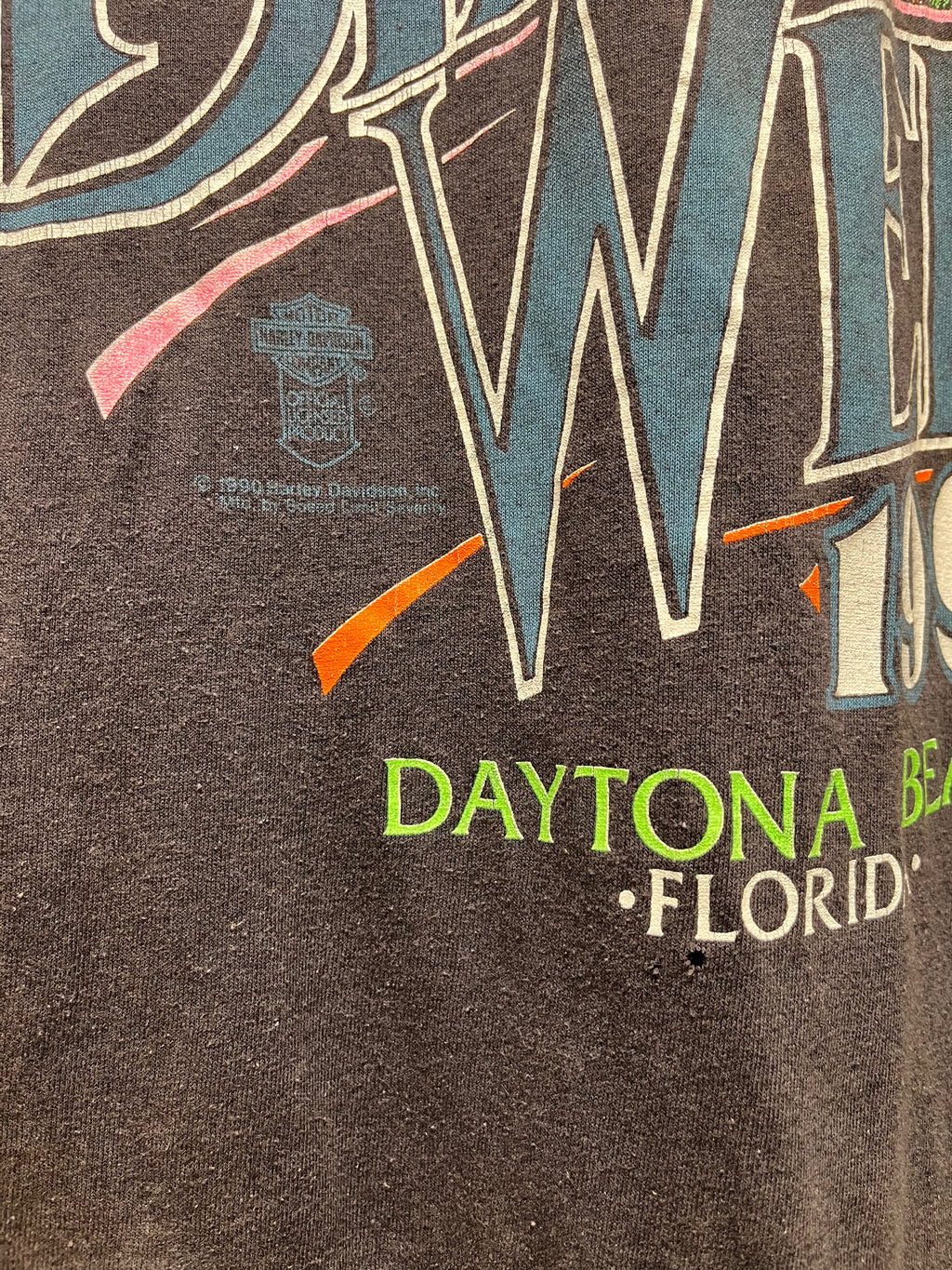 Vintage Harley Davidson Daytona Beach Bike Week 1990 BlackCut Off T-Shirt: XL
