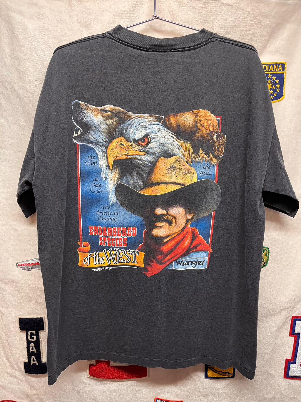 Vintage Wrangler Wild and Free Endangered Species of The West Faded Black T-Shirt: XL
