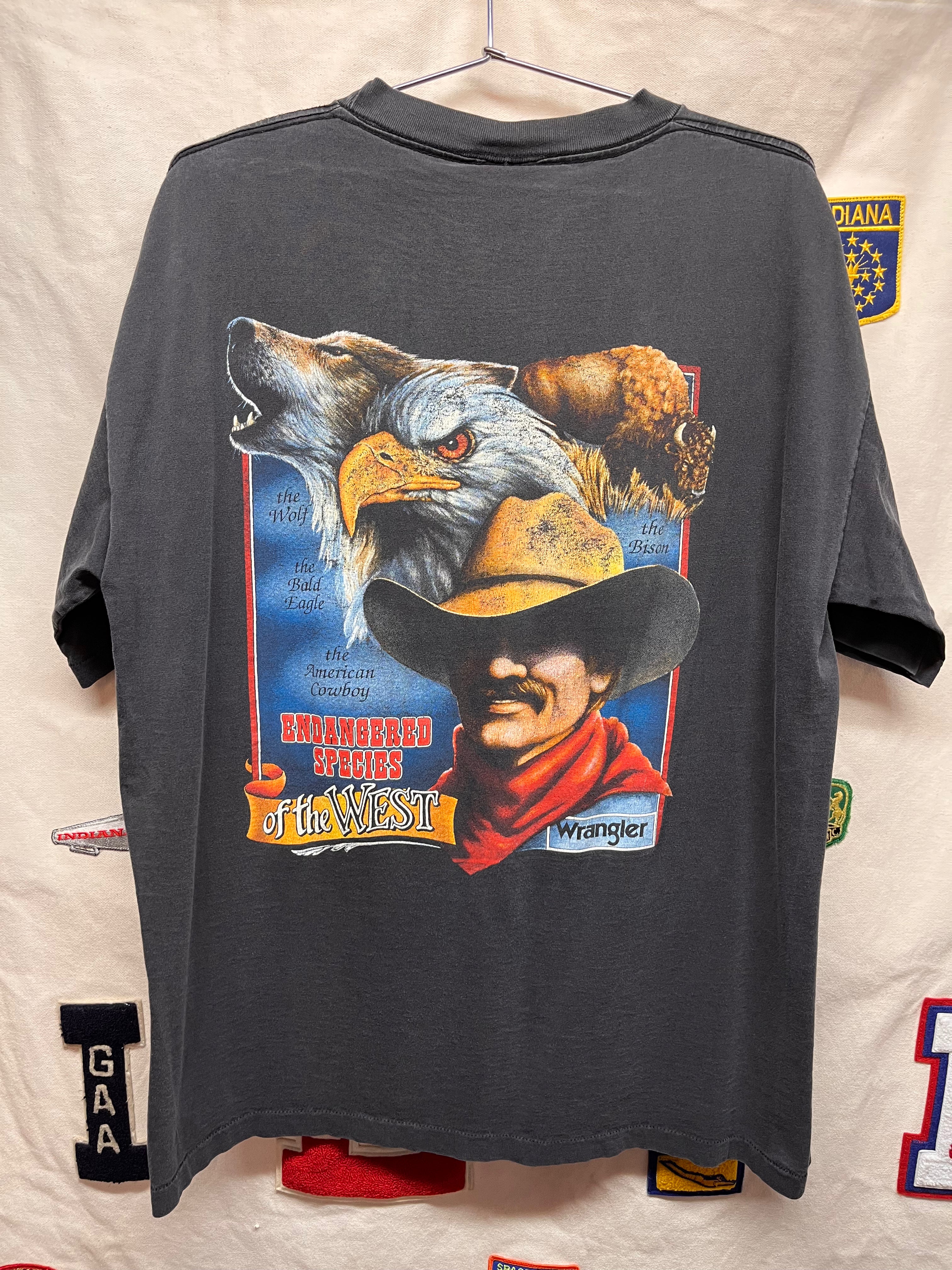 Vintage Wrangler Wild and Free Endangered Species of The West Faded Black T-Shirt: XL