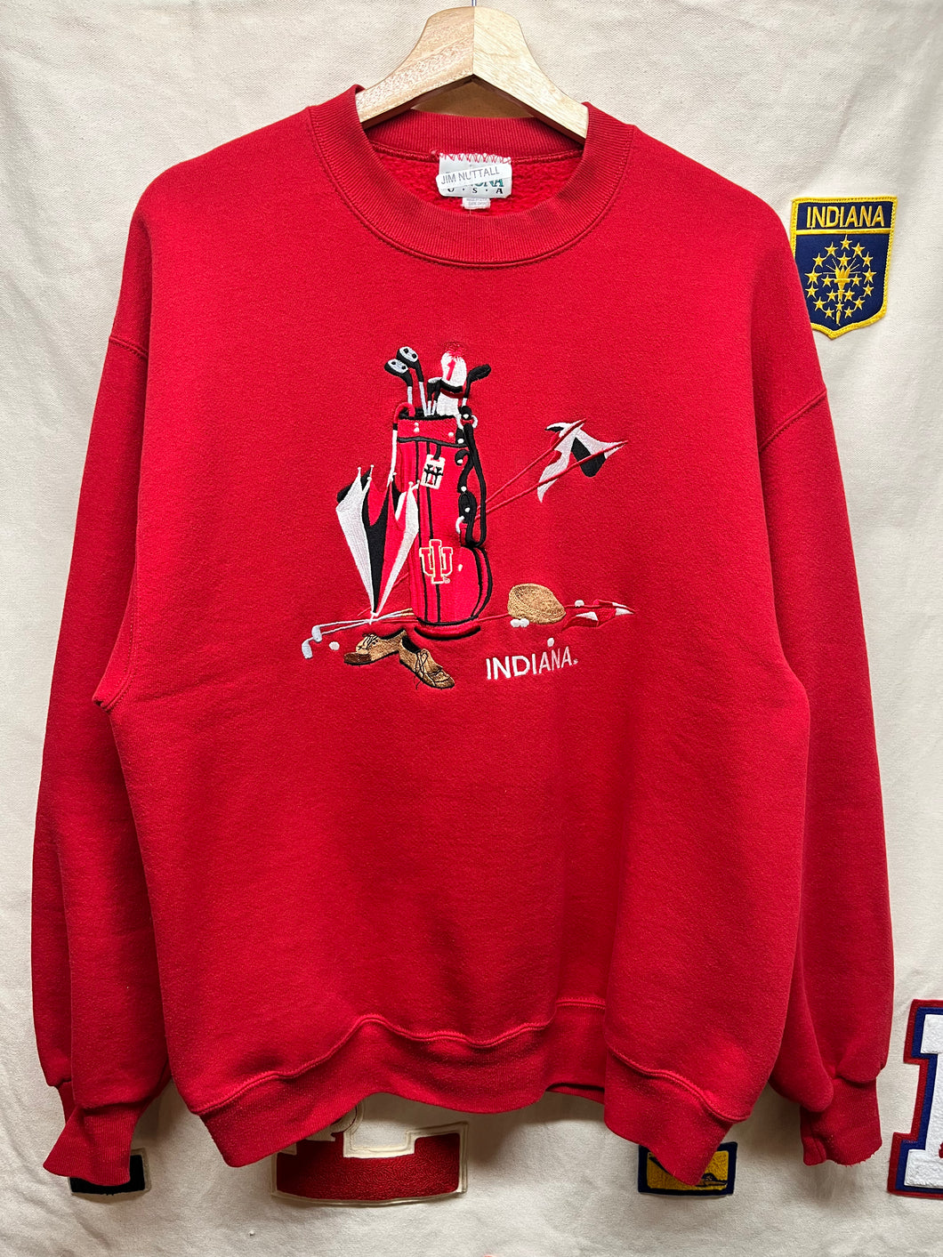 Vintage Indiana University Golf Embroidered IU Hoosiers Crewneck Sweatshirt: Large