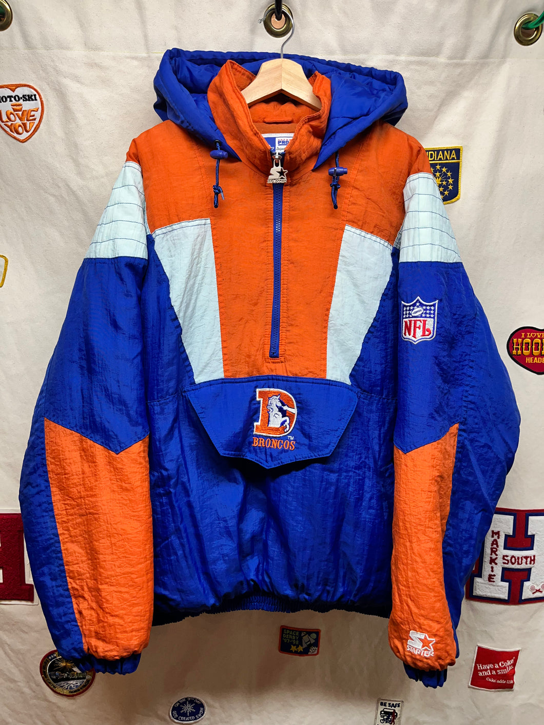 Vintage Denver Broncos 80's Starter Half-Zip Puffer Coat Jacket: Large