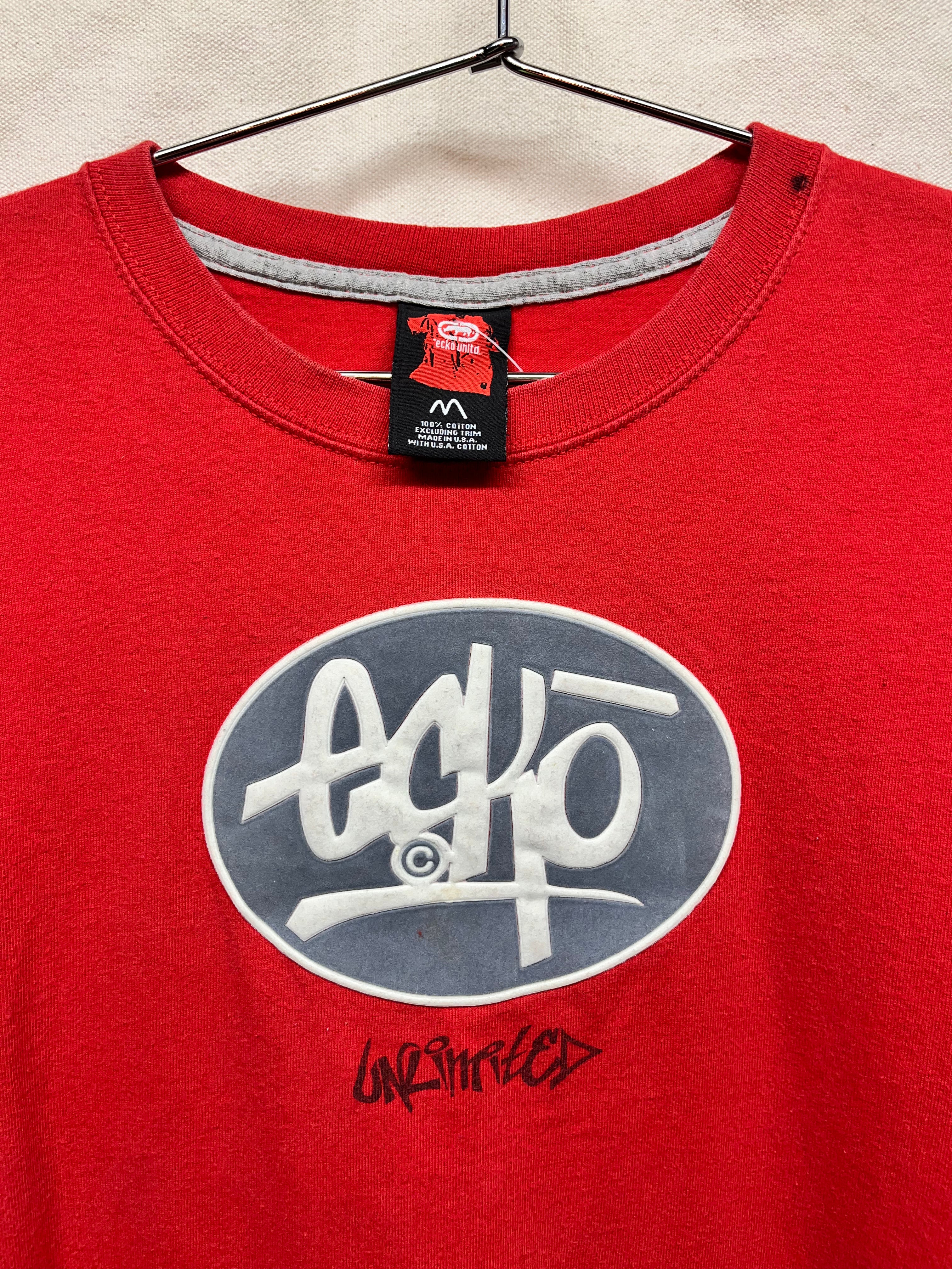 Vintage Marc Ecko Unlimited Y2K USA Longsleeve Red T-Shirt: Medium