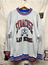 Load image into Gallery viewer, Vintage Syracuse University Law School Grey Reverse Weave Striped Cuffs Crewneck Sweatshirt: Large
