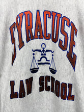 Load image into Gallery viewer, Vintage Syracuse University Law School Grey Reverse Weave Striped Cuffs Crewneck Sweatshirt: Large
