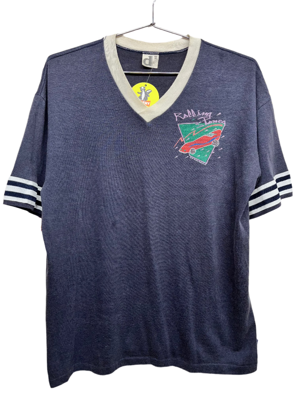 Vintage Rolling Stones 1981 American Tour Downerwear Navy V-Neck T-Shirt: XL