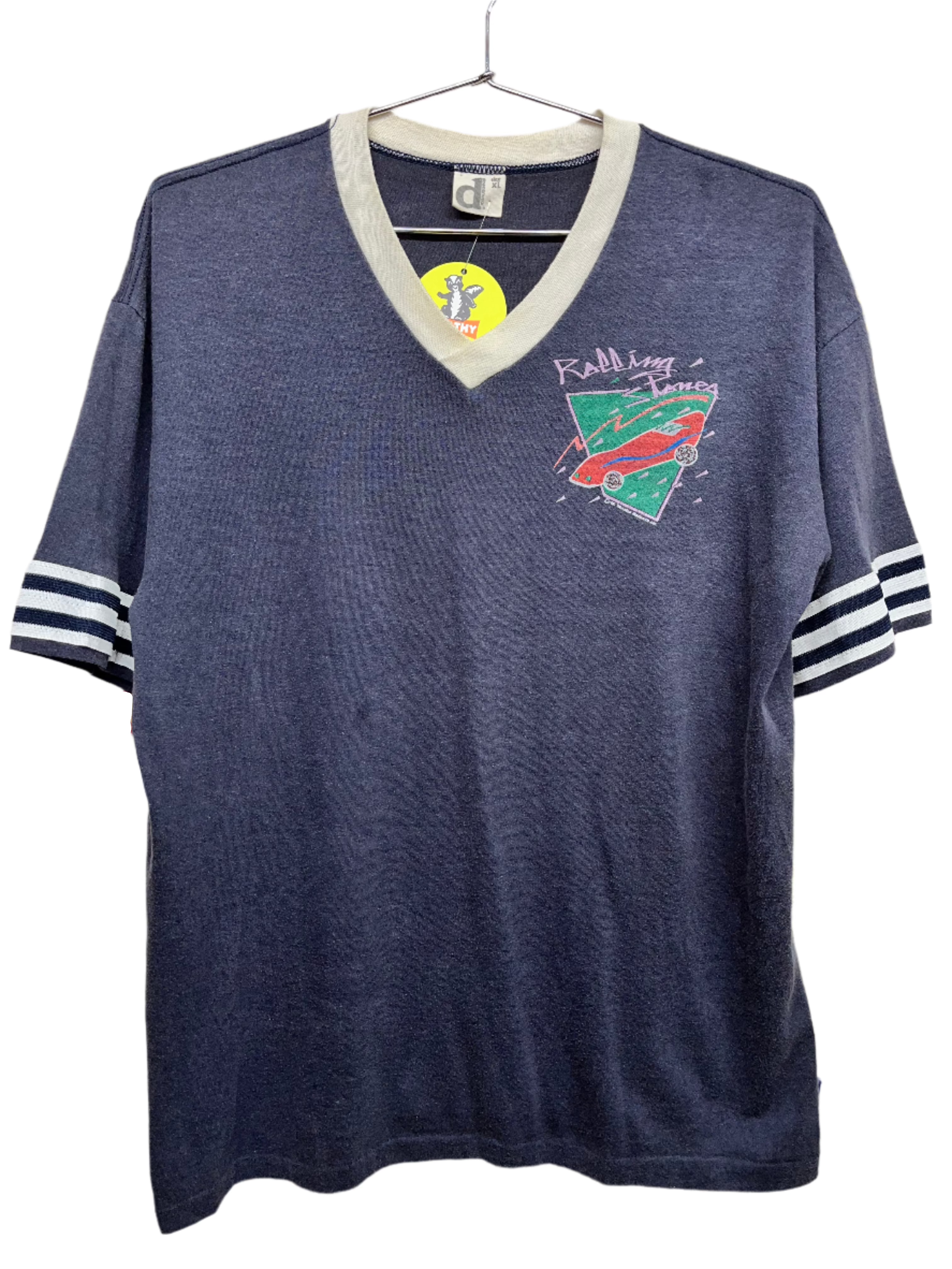 Vintage Rolling Stones 1981 American Tour Downerwear Navy V-Neck T-Shirt: XL