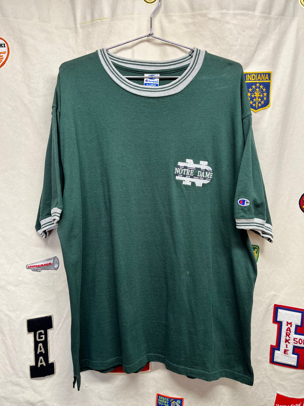 Vintage Notre Dame Fighting Irish Campion Green Ringer T-Shirt: XL