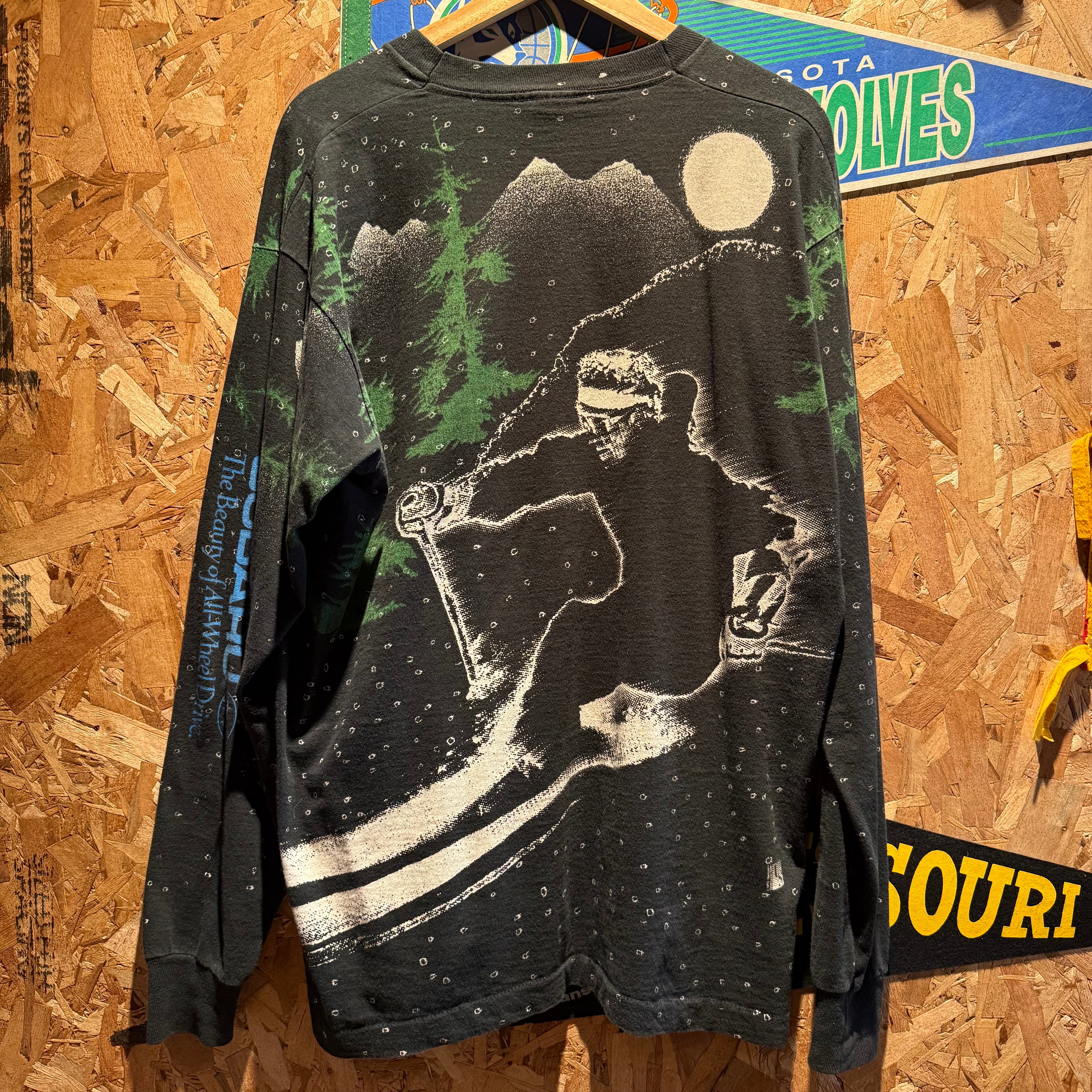 Vintage Mountain Skiing Long Sleeve All-Over Graphic T-Shirt: XL