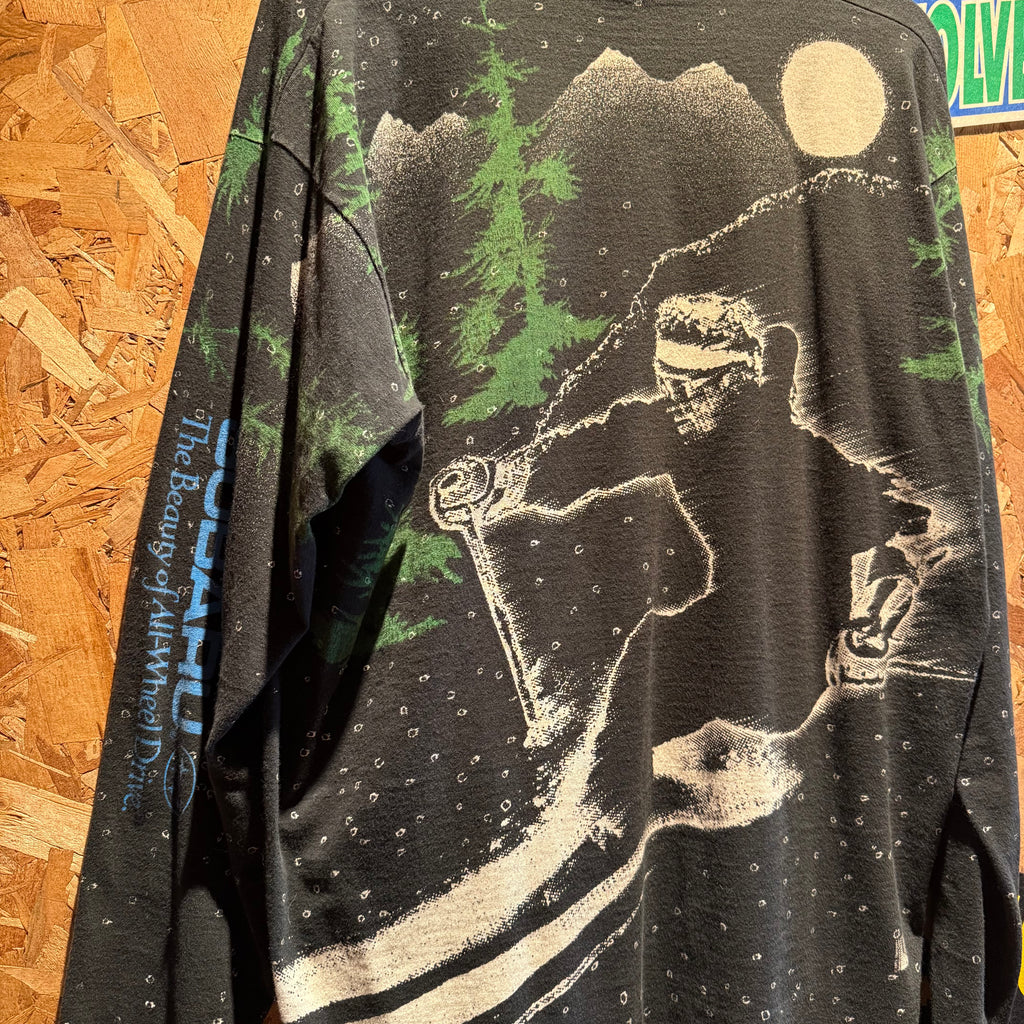Vintage Mountain Skiing Long Sleeve All-Over Graphic T-Shirt: XL