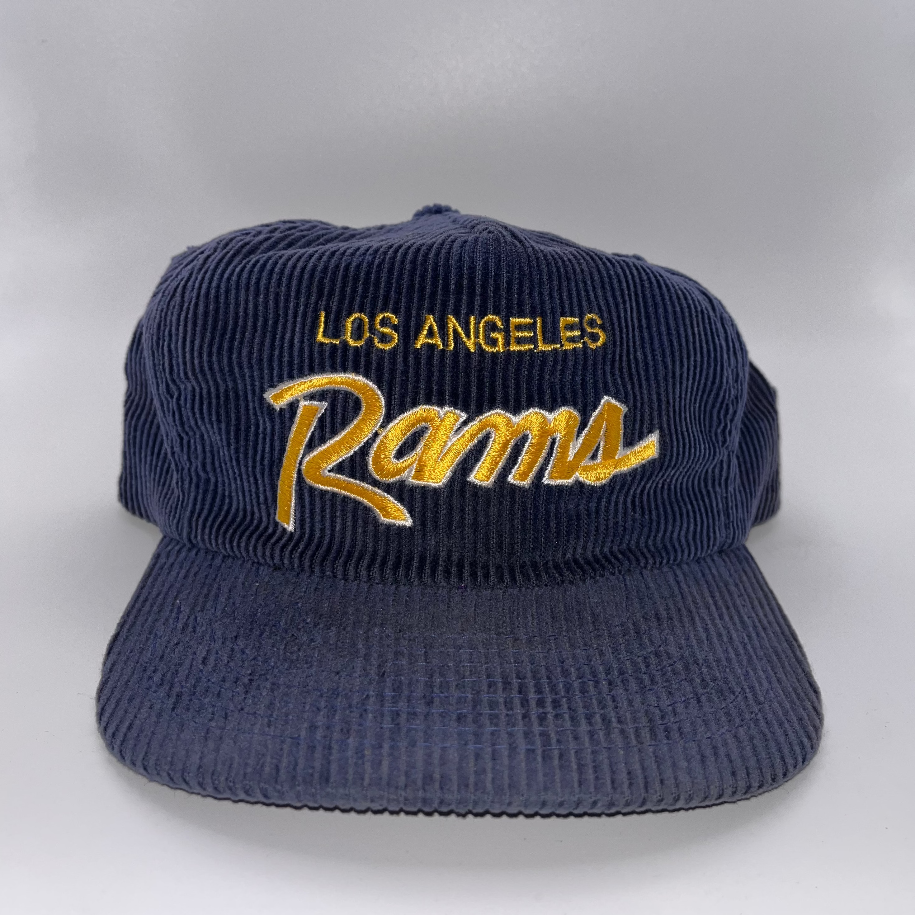 Vintage Los Angeles Rams NFL Corduroy Sports Specialties Mac Gregor Script 90's Blue Zip Back Hat