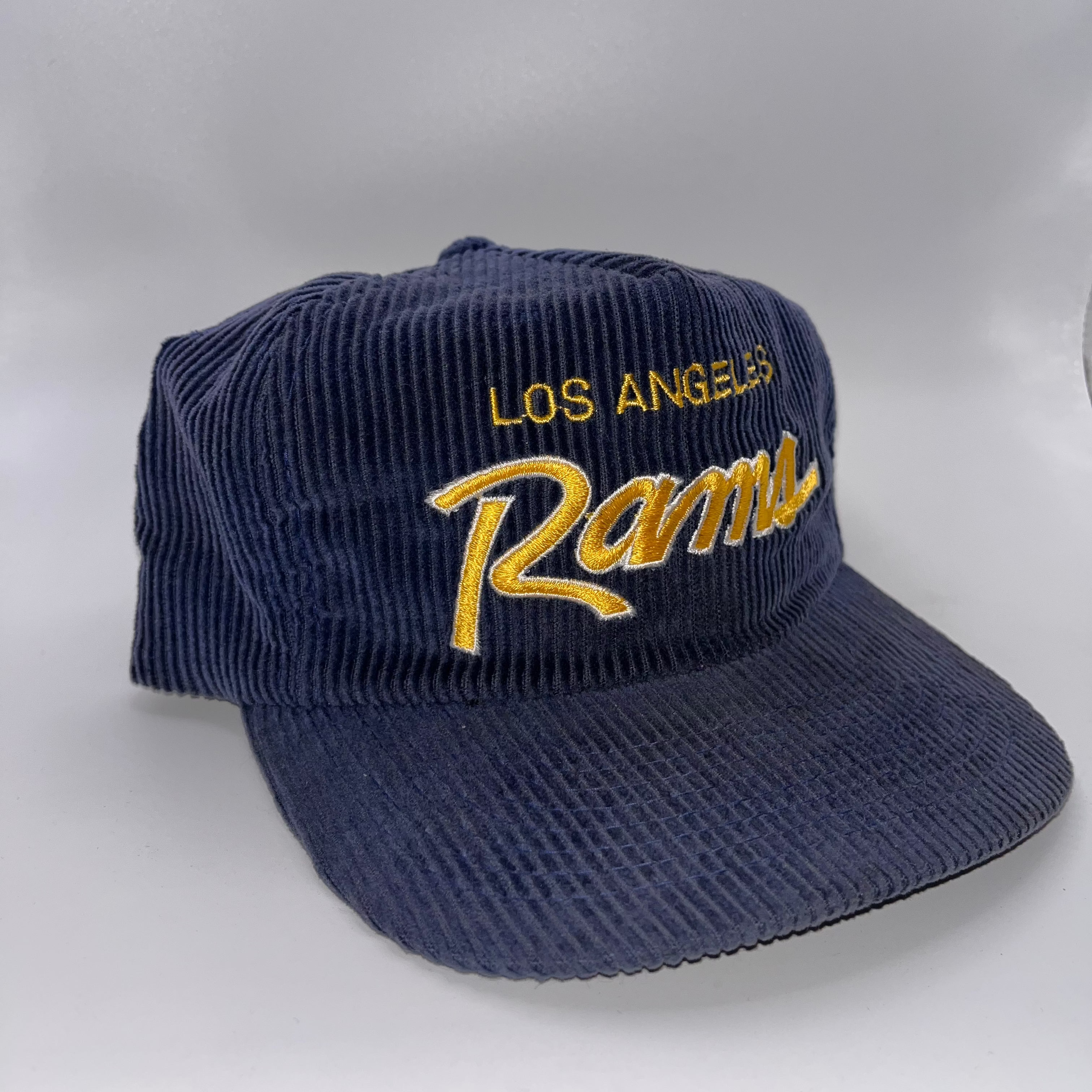 Vintage Los Angeles Rams NFL Corduroy Sports Specialties Mac Gregor Script 90's Blue Zip Back Hat