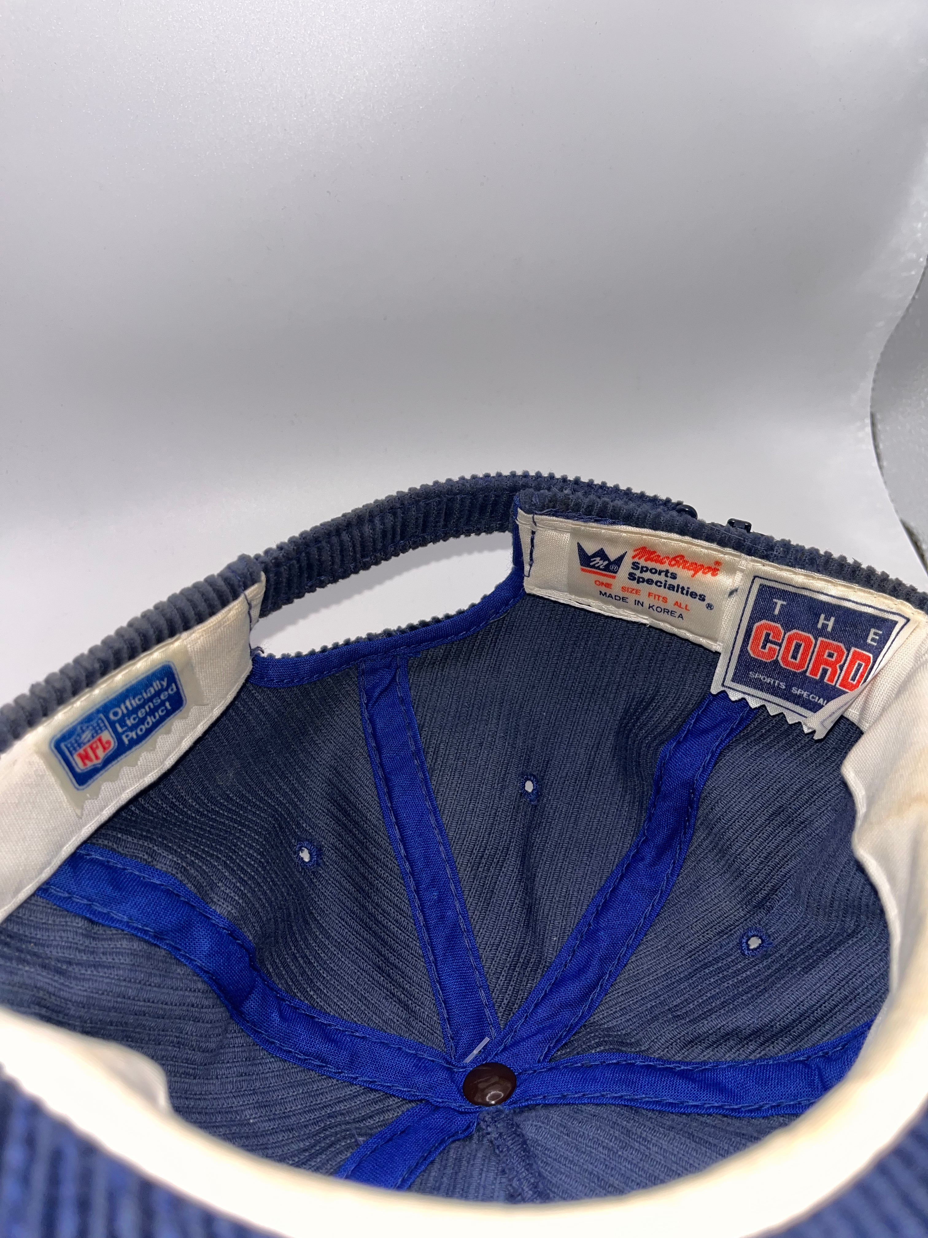 Vintage Los Angeles Rams NFL Corduroy Sports Specialties Mac Gregor Script 90's Blue Zip Back Hat