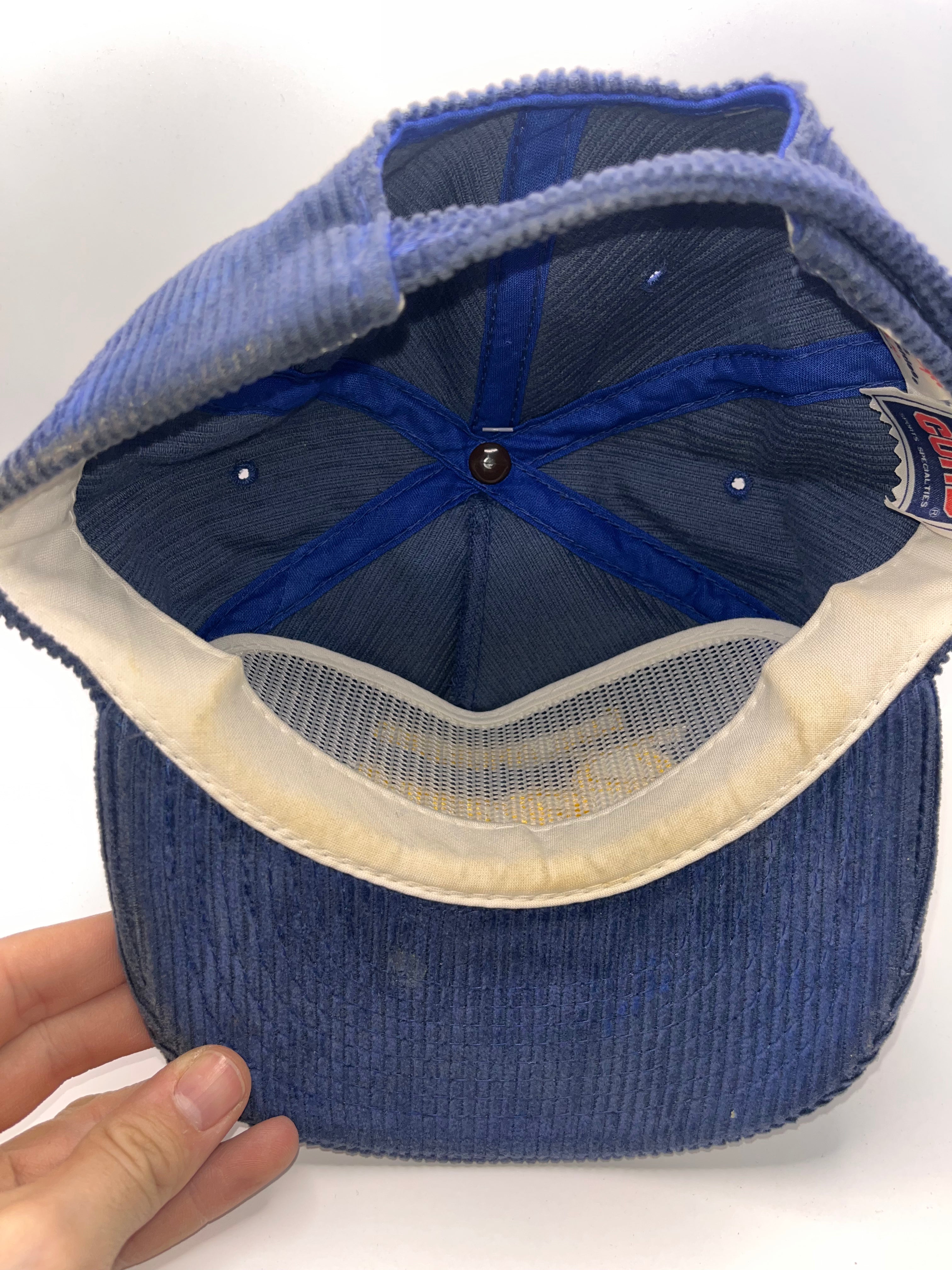 Vintage Los Angeles Rams NFL Corduroy Sports Specialties Mac Gregor Script 90's Blue Zip Back Hat