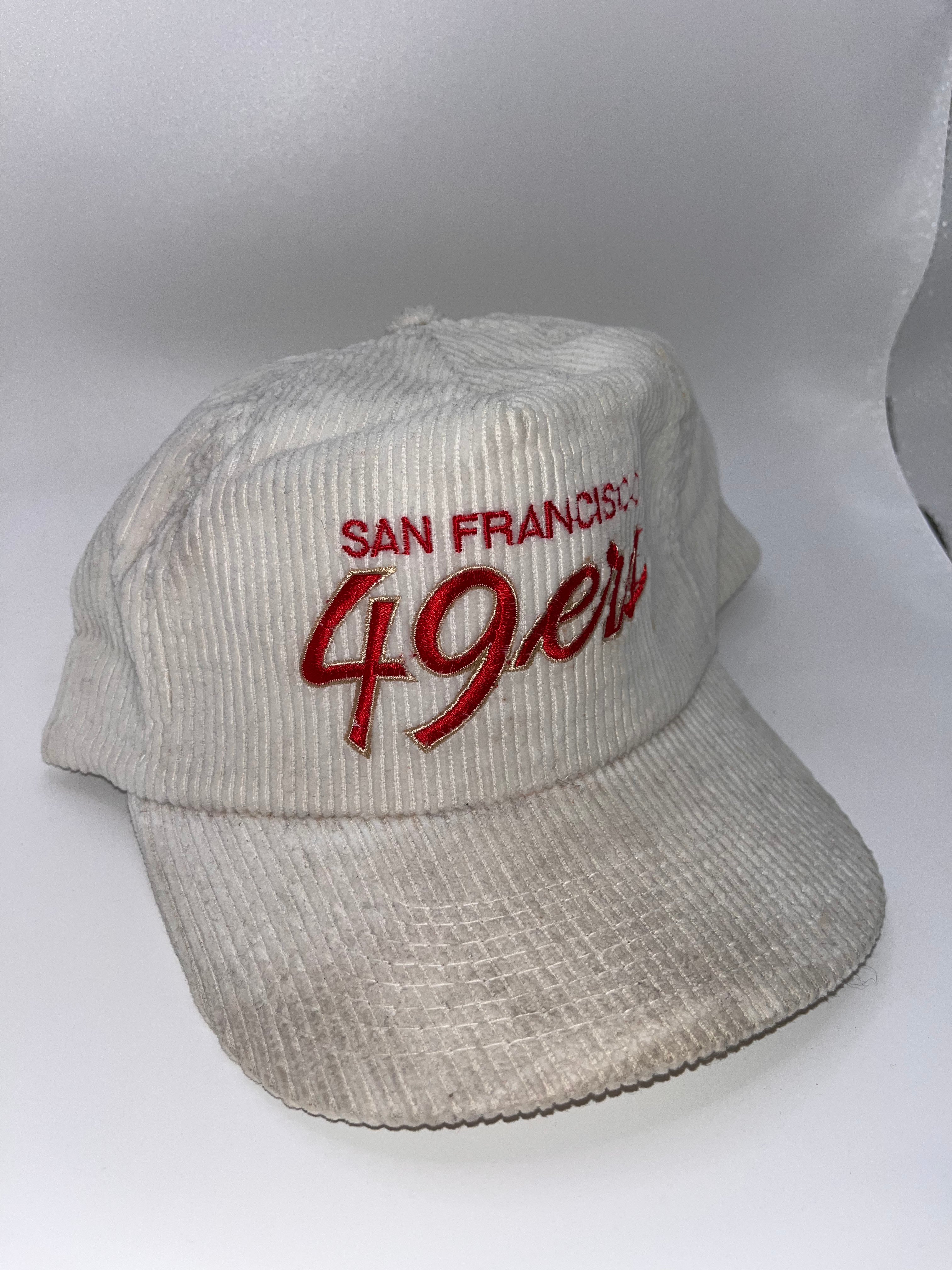 Vintage San Francisco 49ers NFL Sports Specialties Script White Corduroy Zip Back Hat