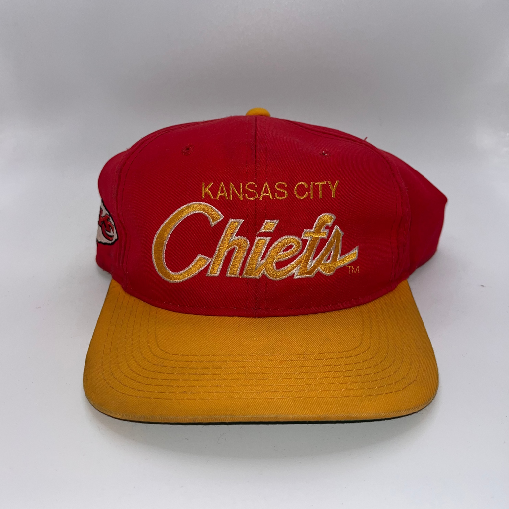 Vintage Kansas City Chiefs NFL Script Sports Specialties Red Yellow Snapback Hat