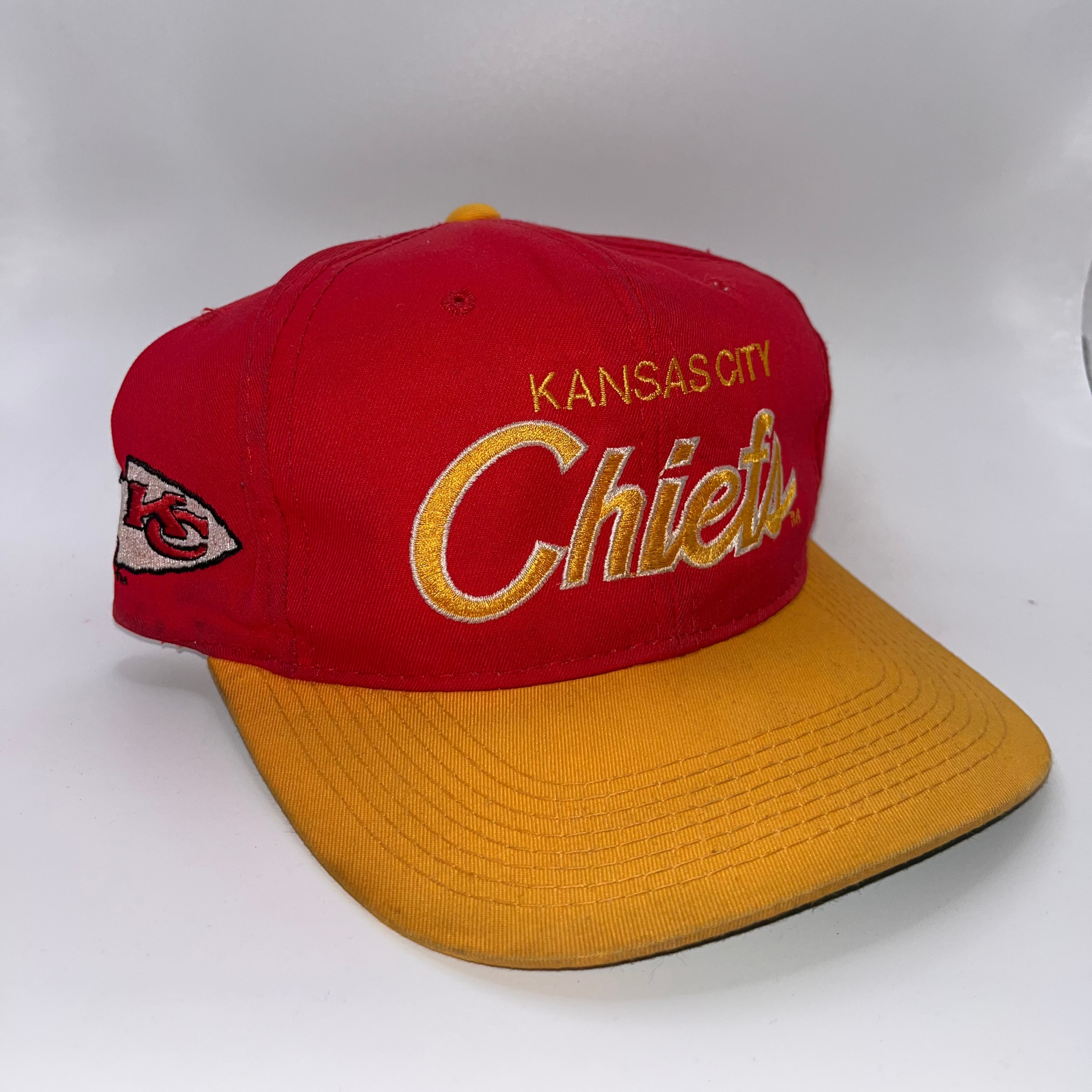 Vintage Kansas City Chiefs NFL Script Sports Specialties Red Yellow Snapback Hat