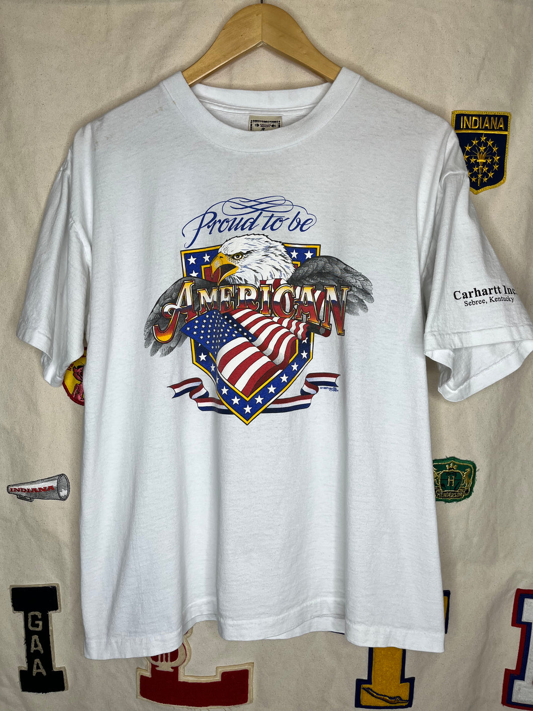 Vintage Carhartt Inc. Proud to be American White T-Shirt: Large