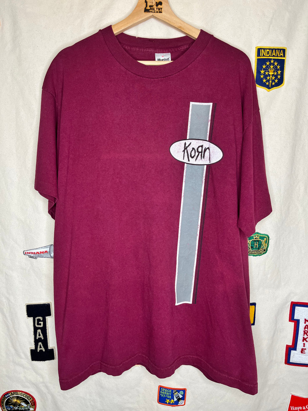 Vintage Korn Band Logo Maroon Murina T-Shirt: XL