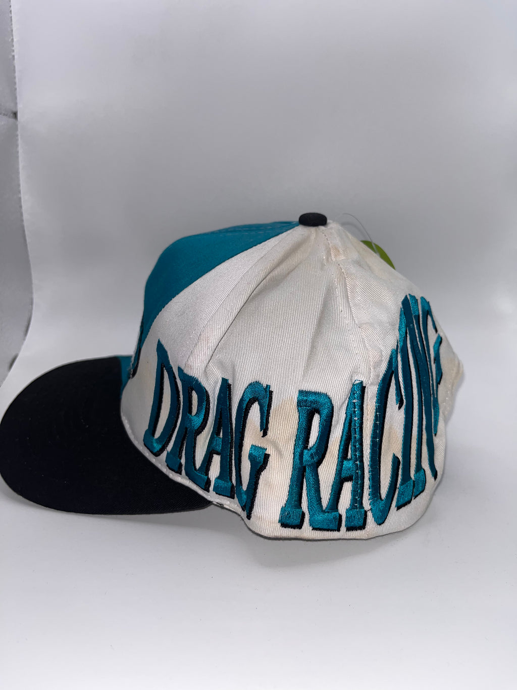 Vintage NHRA Drag Racing Swirl Embroidery Teal Snapback Hat