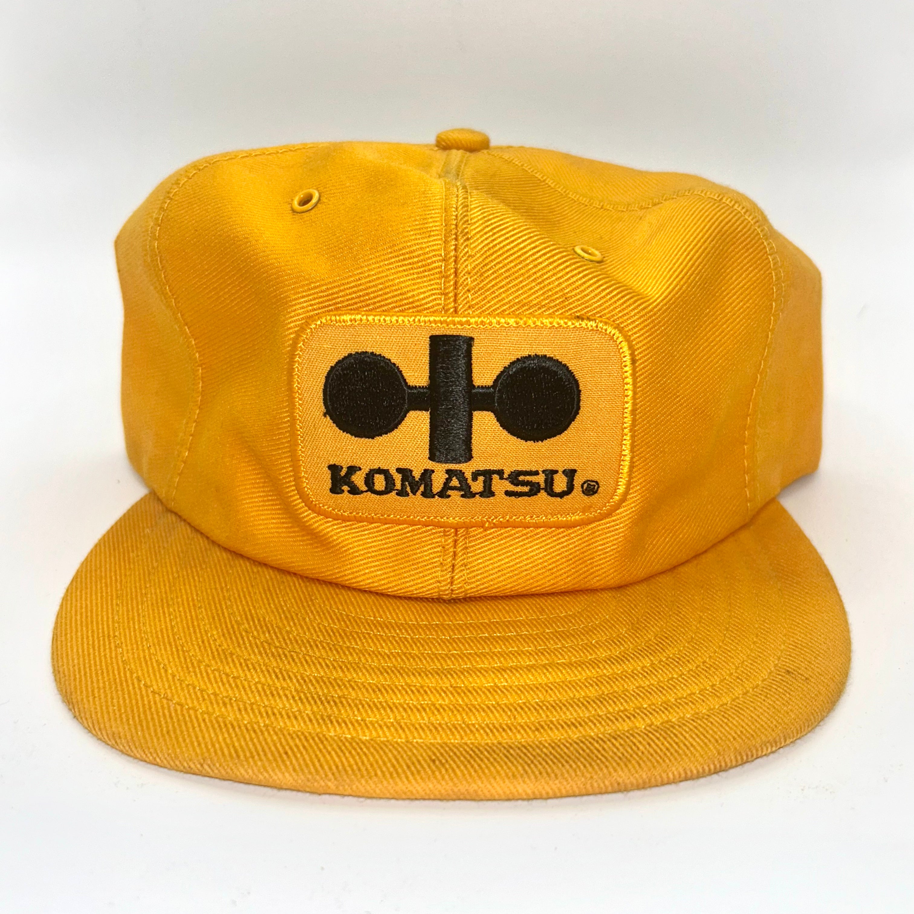 Vtg Komatsu Excavator Equipment Yellow Louisville MFG 80's Trucker Patch Snapback Hat