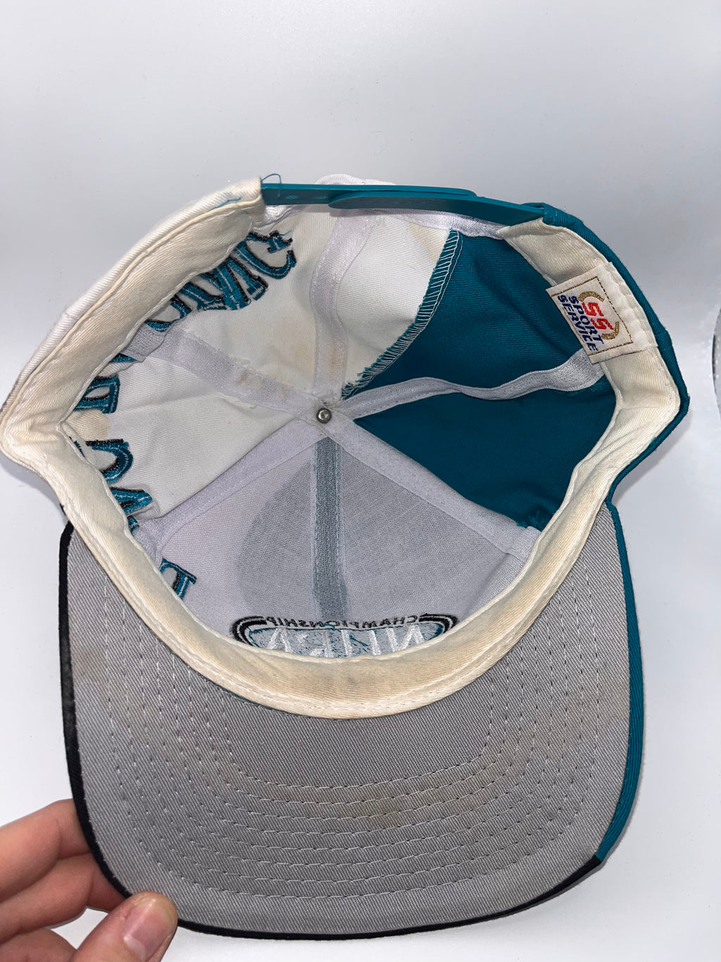 Vintage NHRA Drag Racing Swirl Embroidery Teal Snapback Hat