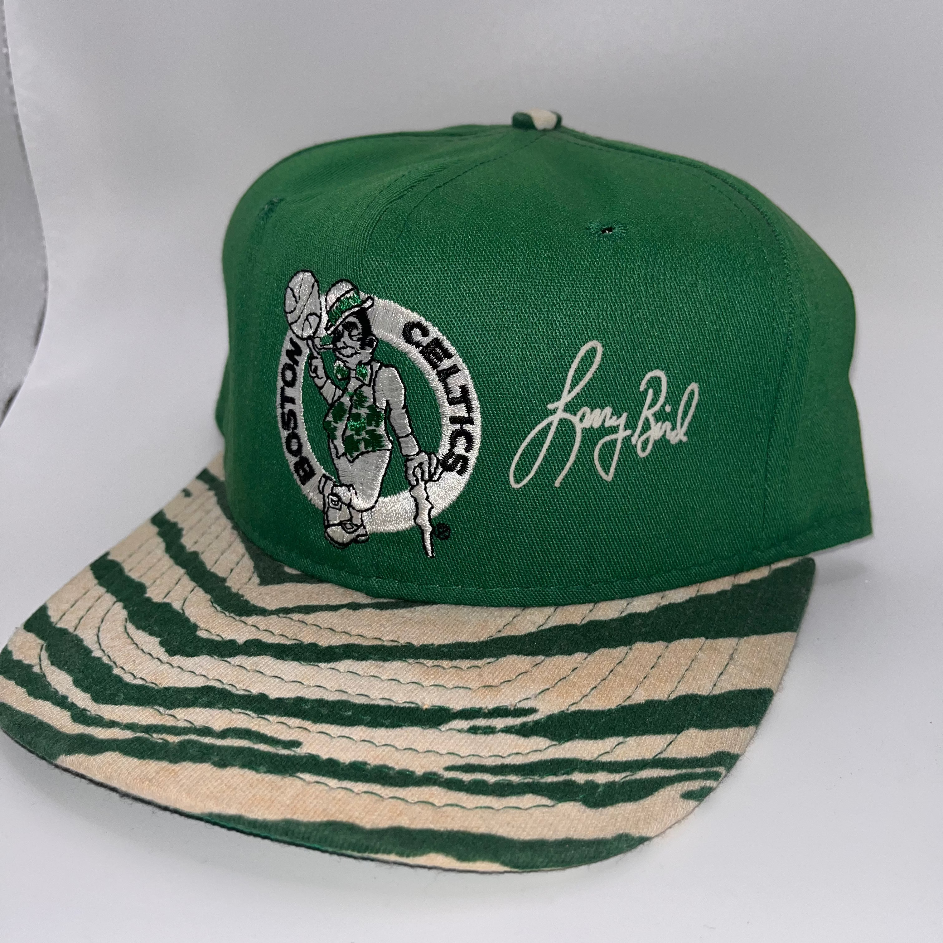 Vintage Boston Celtics NBA Zubaz Green Larry Bird 33 Snapback Hat