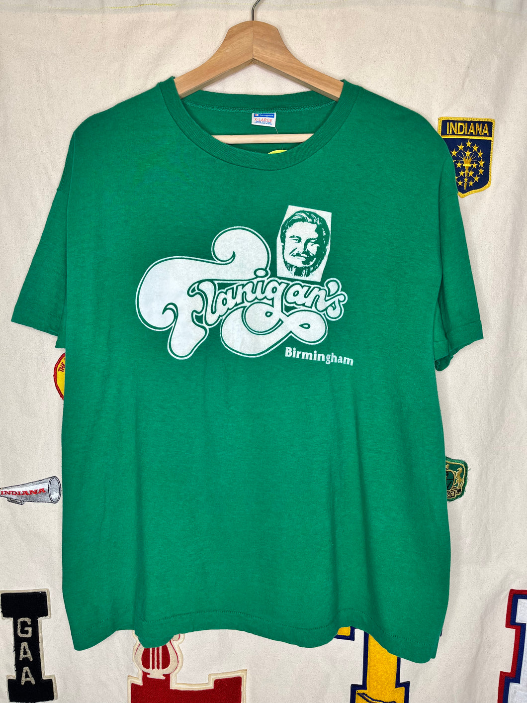 Vintage Flanigan's Restaurant Green Flocked Champion 70's T-Shirt: XL