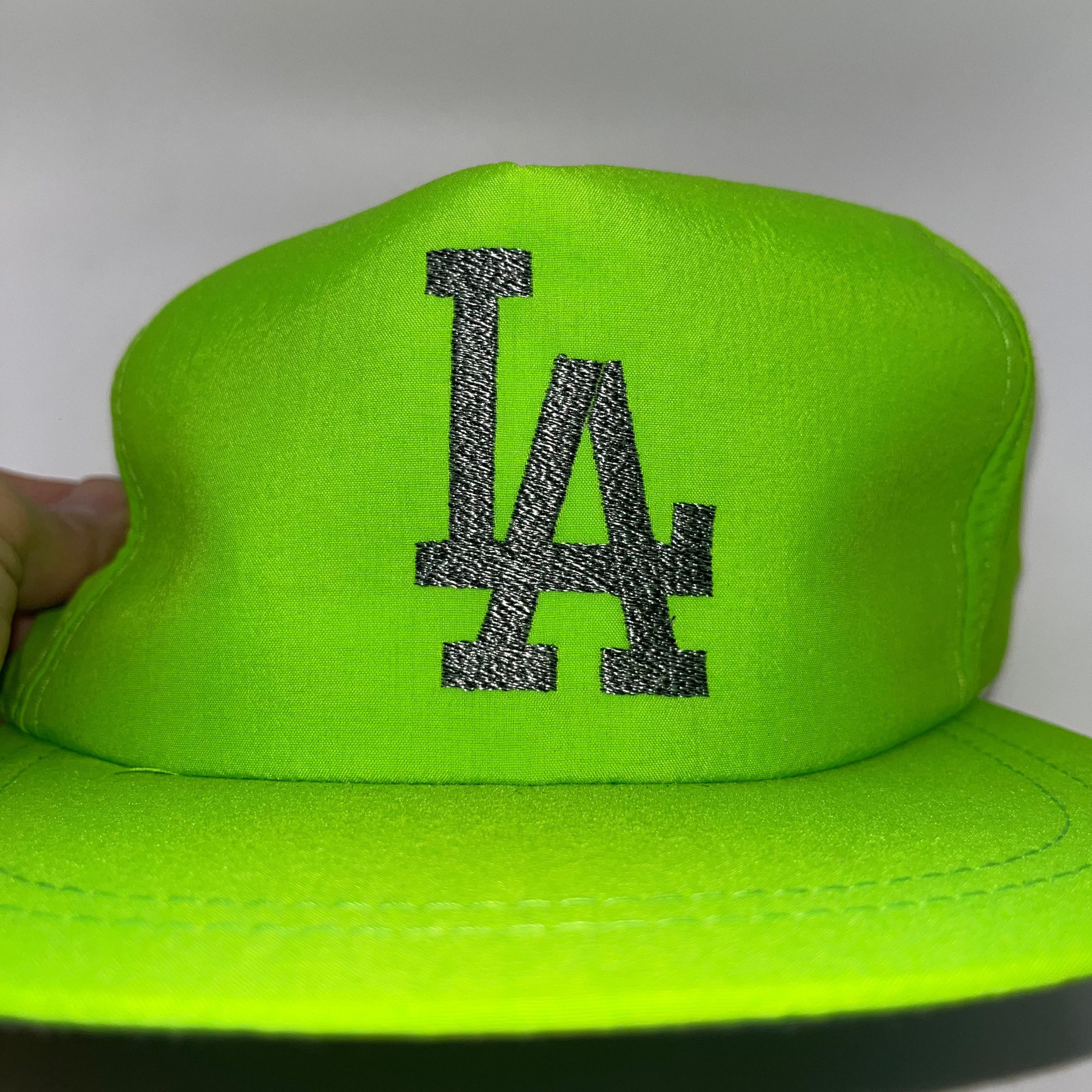 Vintage Los Angeles Dodgers LA Neon Green Black Gradient Embroidery Snapback Hat