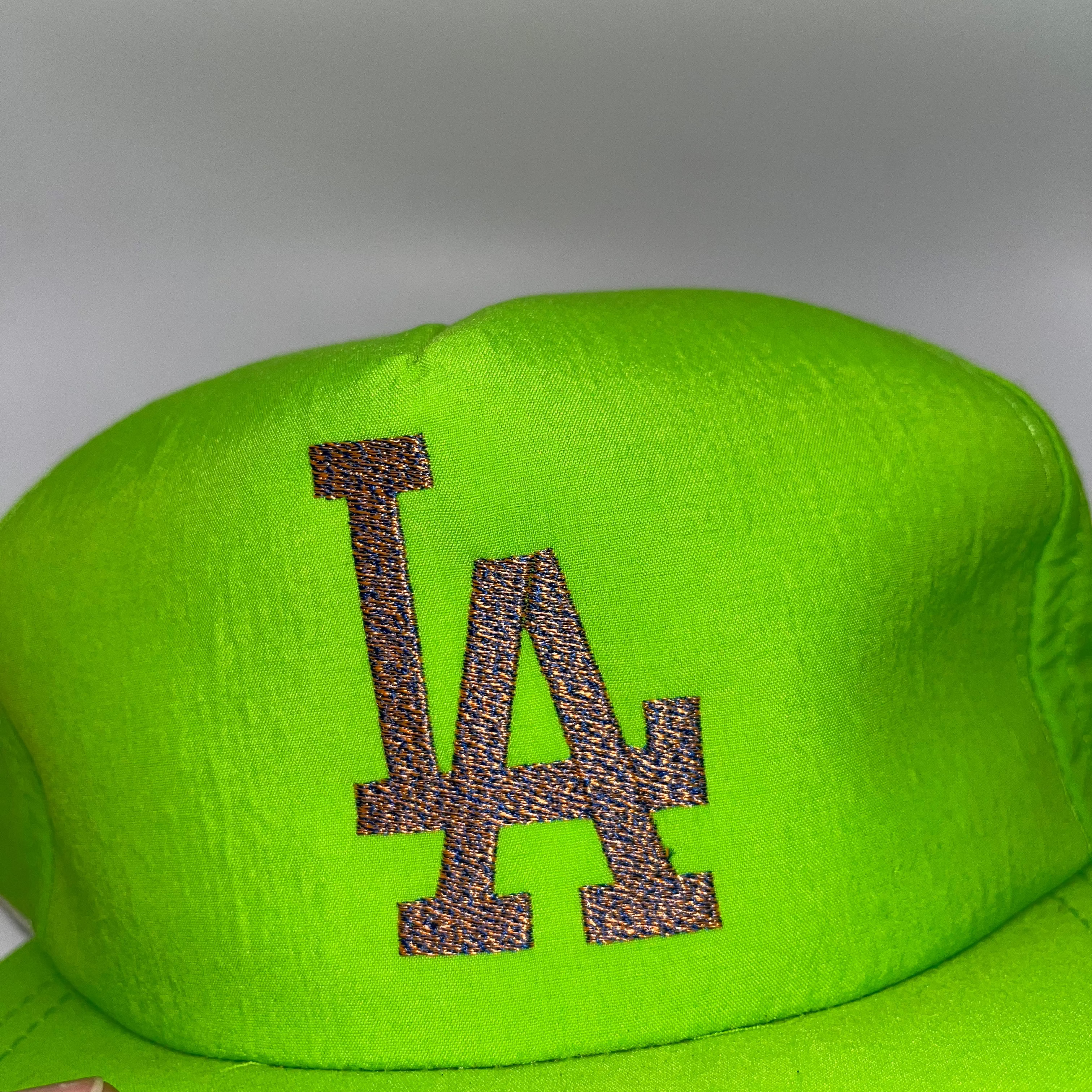 Vintage Los Angeles Dodgers LA Neon Green Pink Gradient Embroidery Snapback Hat