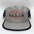 Vtg Simon Aerials Boom Equipment 3 Stripe Grey Printed 80's Trucker Snapback Hat