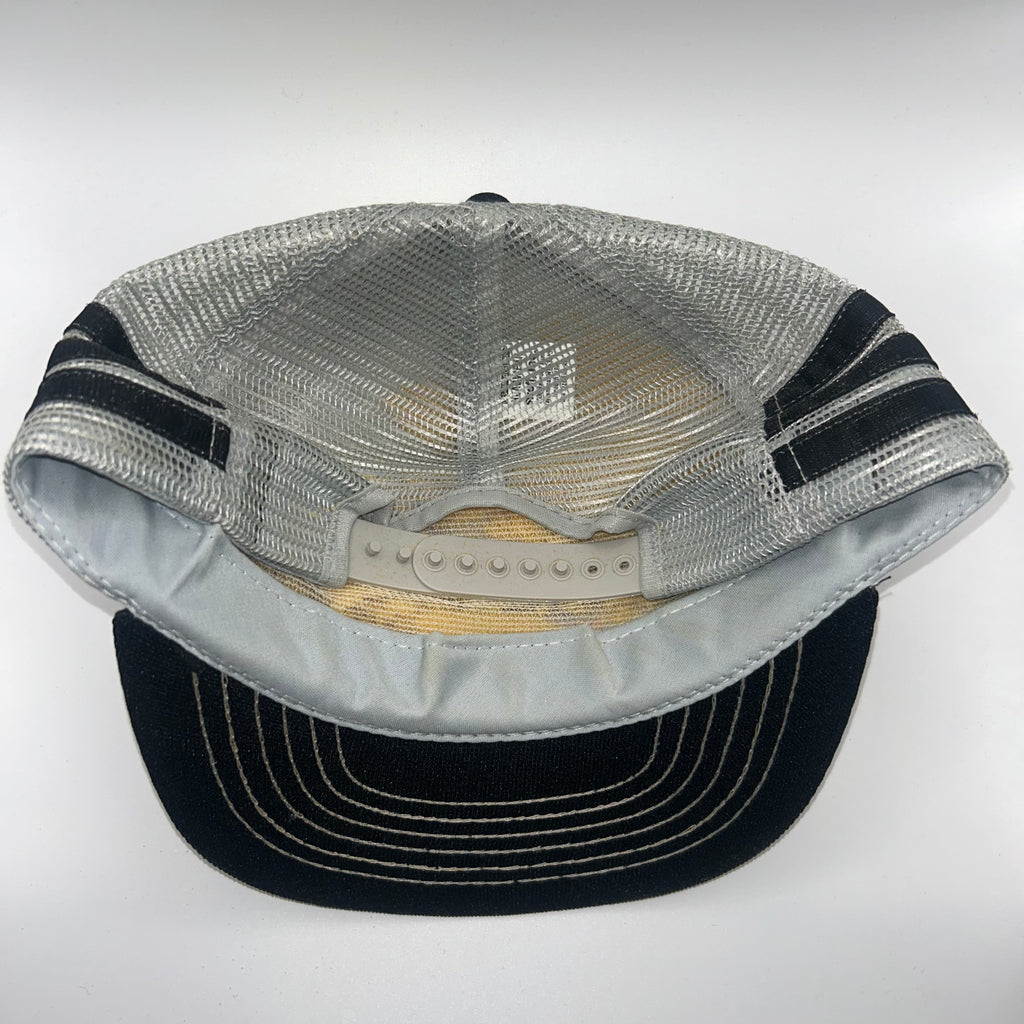 Vtg Simon Aerials Boom Equipment 3 Stripe Grey Printed 80's Trucker Snapback Hat