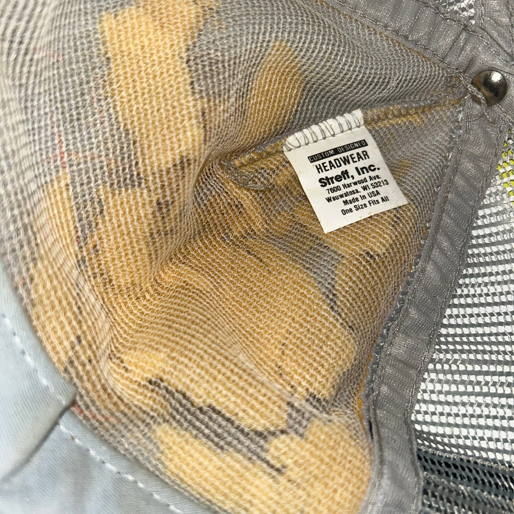 Vtg Simon Aerials Boom Equipment 3 Stripe Grey Printed 80's Trucker Snapback Hat