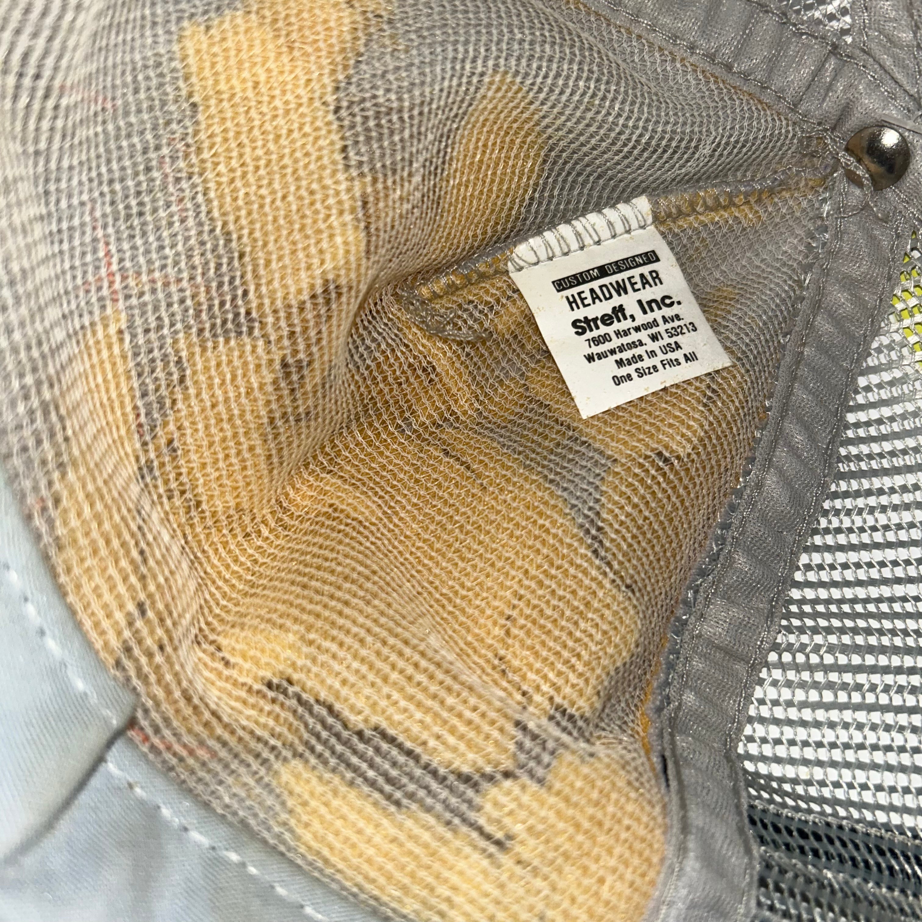 Vtg Simon Aerials Boom Equipment 3 Stripe Grey Printed 80's Trucker Snapback Hat