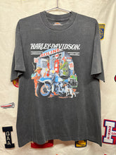 Load image into Gallery viewer, Vintage Harley Davidson 3D Emblem Gas Station The Saturday Evening Post Rockwell T-Shirt: XL
